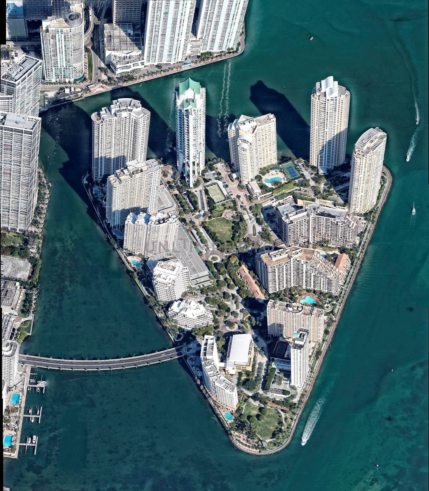 Brickell Key Miami Florida aerial view