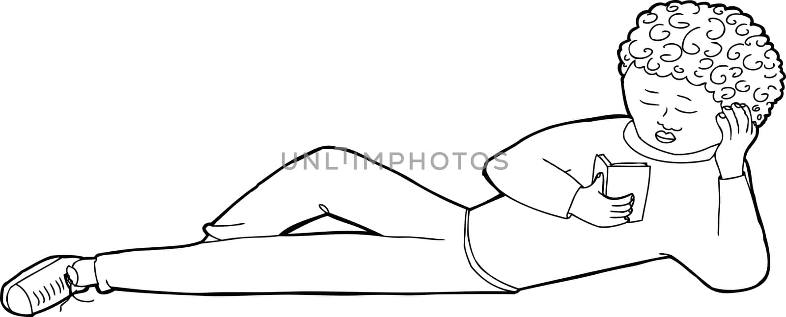 Black outline drawing of young man reading