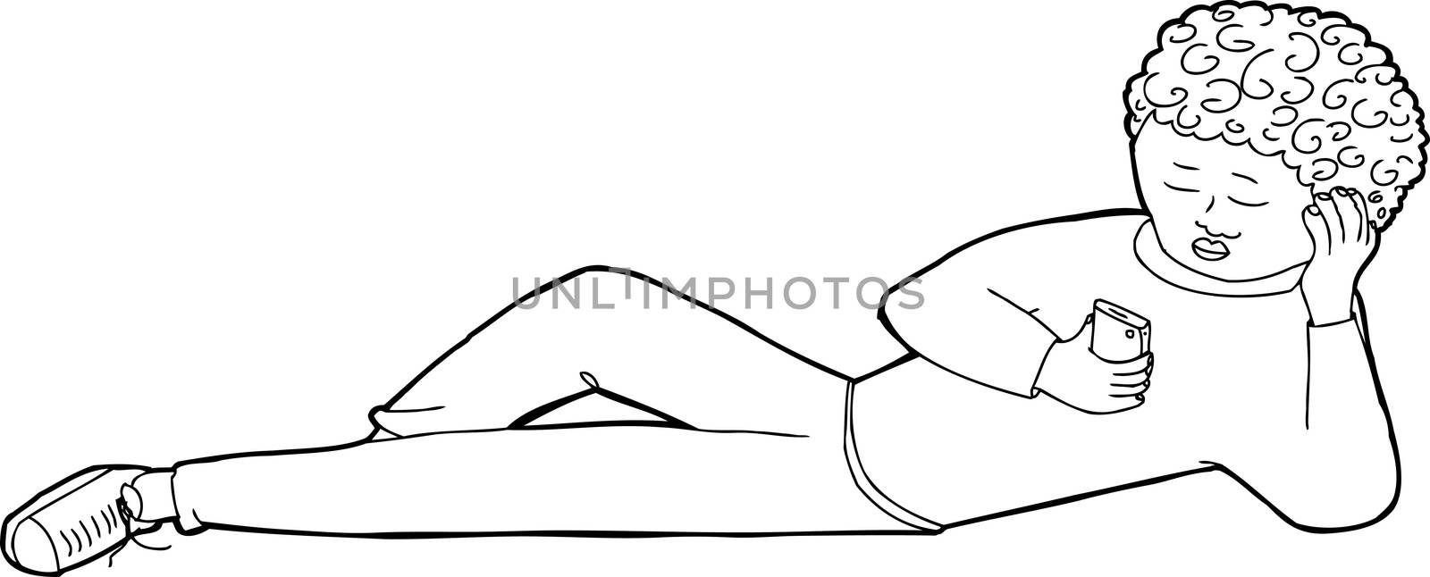 Black outline drawing of youth holding cell phone