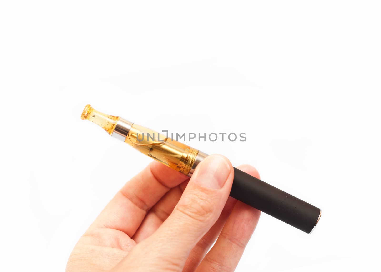 e-cigarette with hand white background