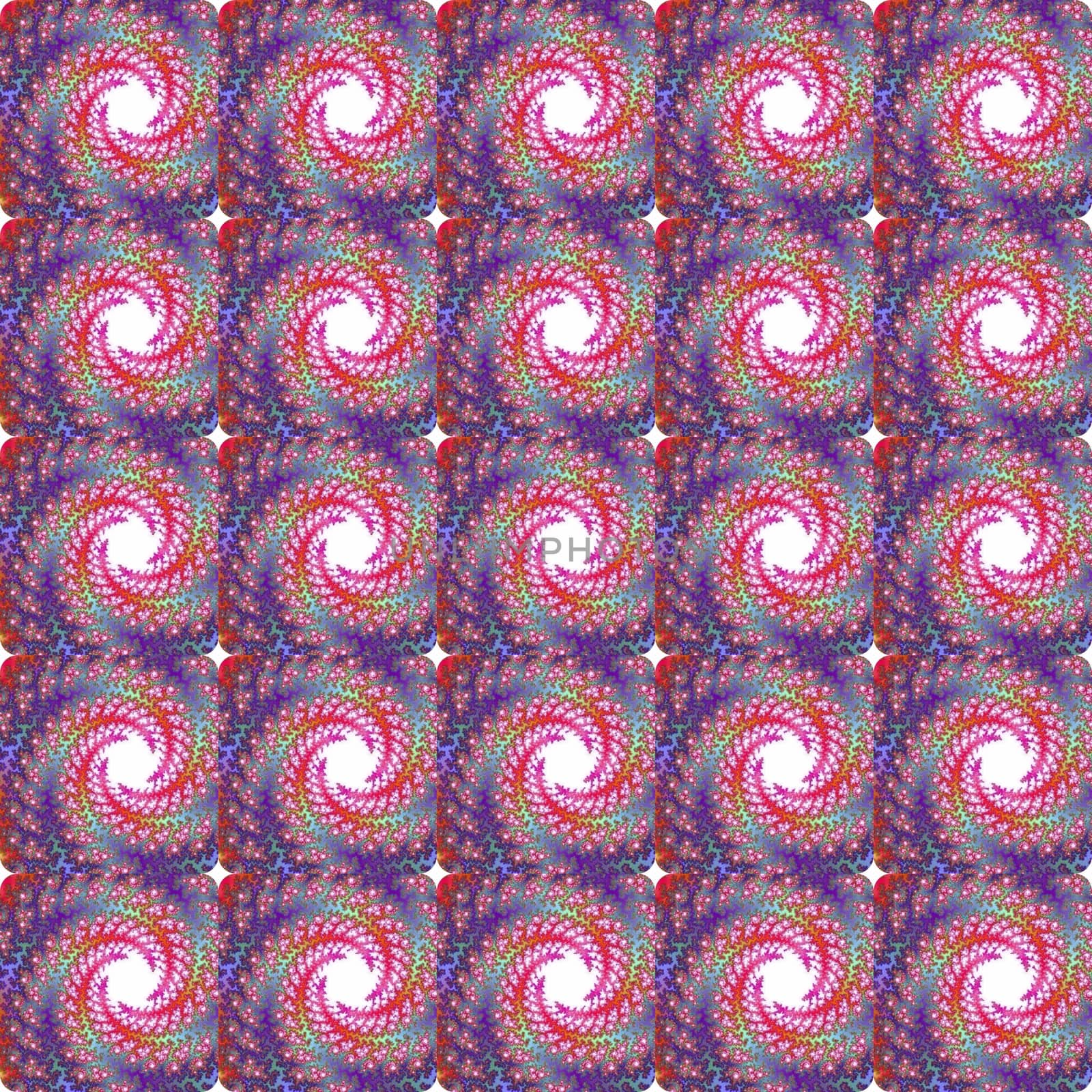 Digital computer graphic - decorative seamless ornament with fractal spirals in a purple colors.