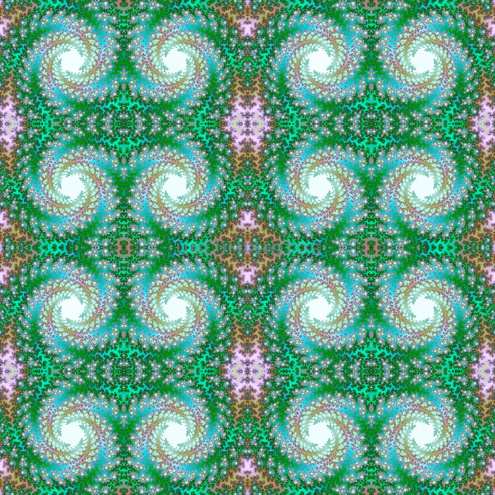 Digital computer graphic - decorative seamless ornament with fractal spirals in a green colors.