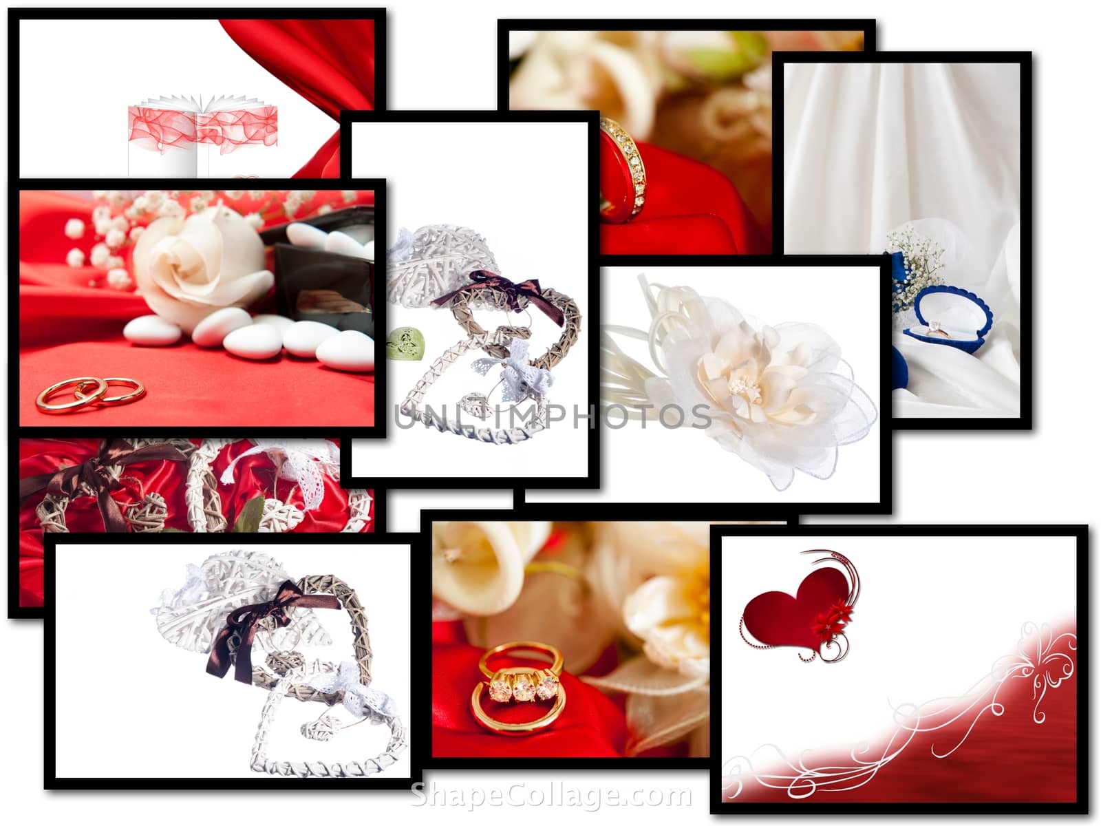 a collage wedding ring and wedding ffavors