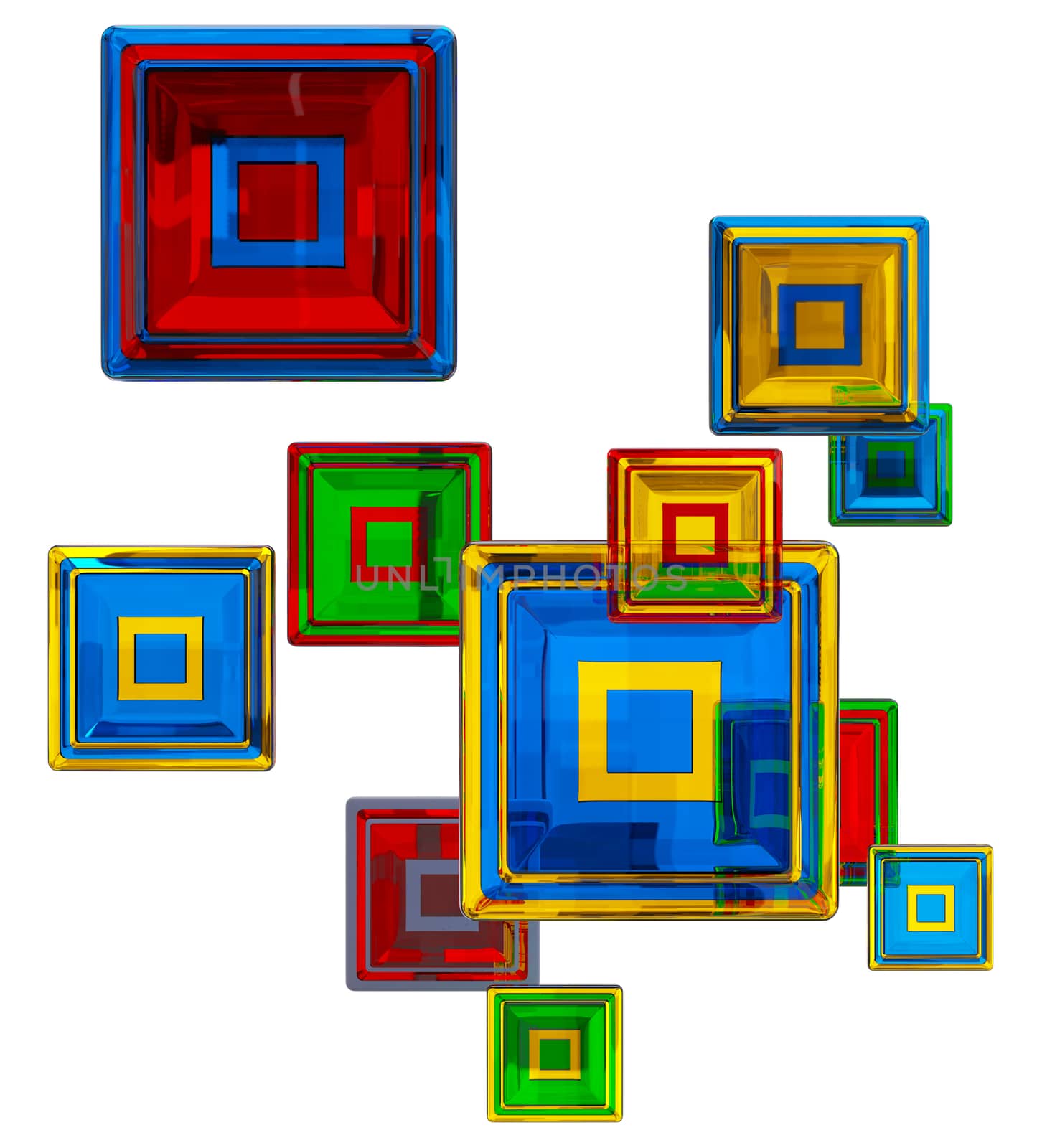 colorful glass cubes at four levels as abstract background
