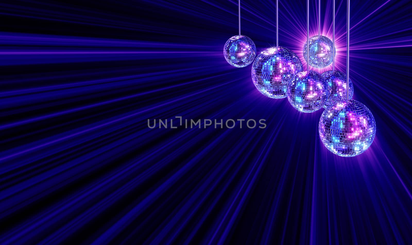 Colorful funky background with mirrored glitter disco balls for party
