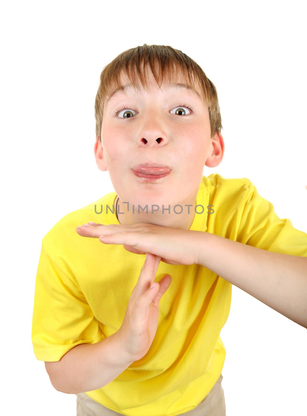 Kid shows Time out gesture Isolated on the White Background