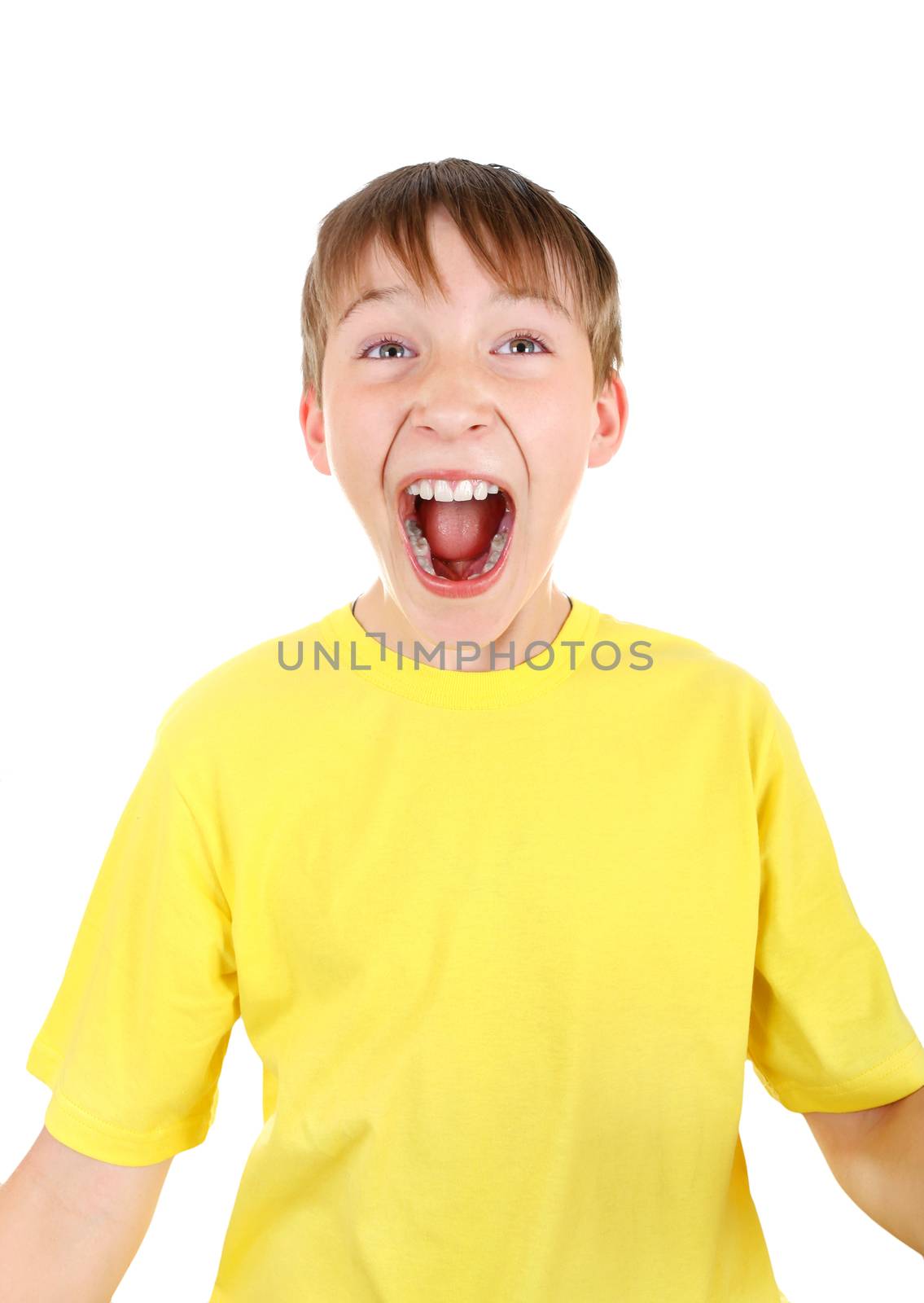 Happy Kid screaming Isolated on the White Background