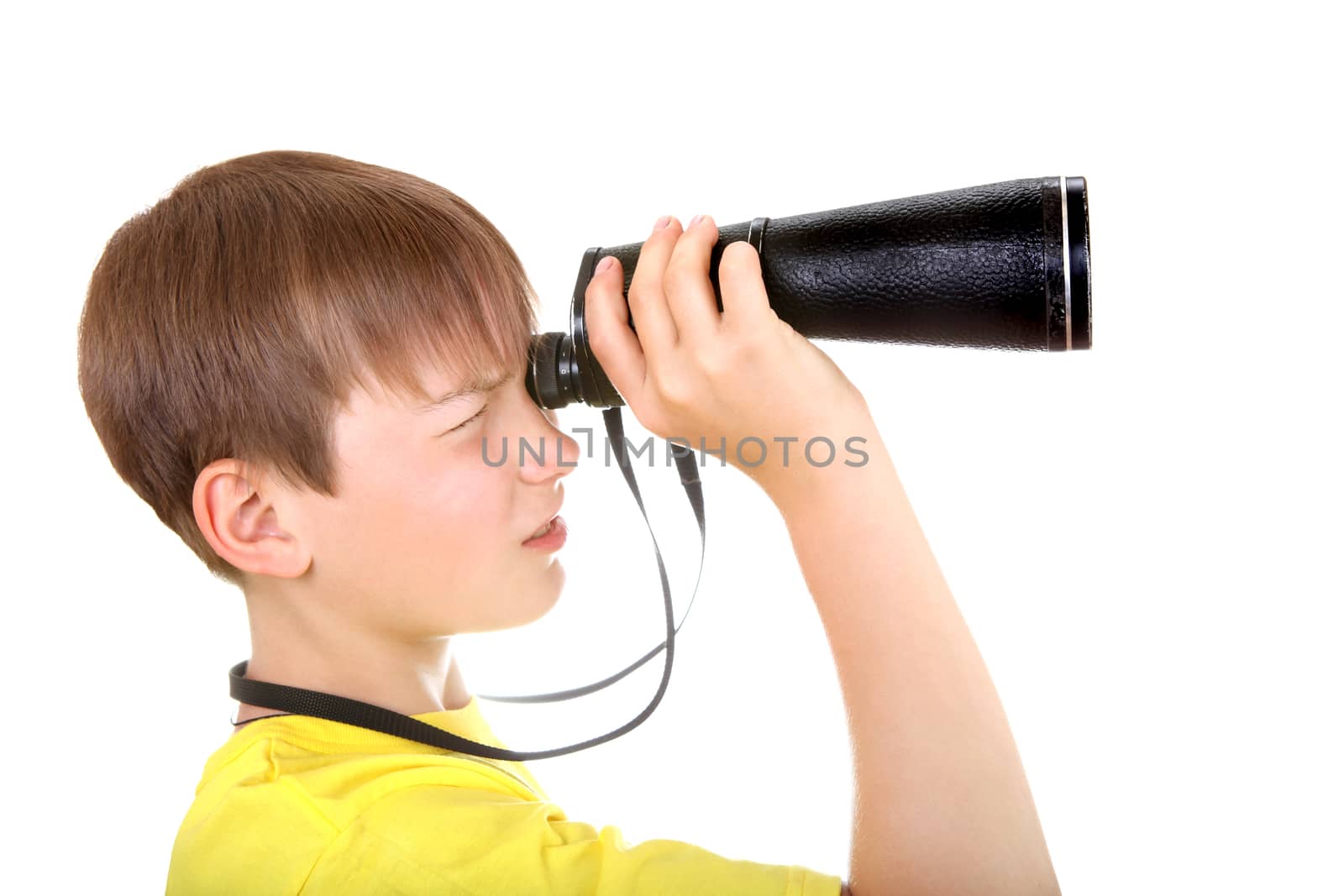 Kid with Monocle Isolated on the White Background