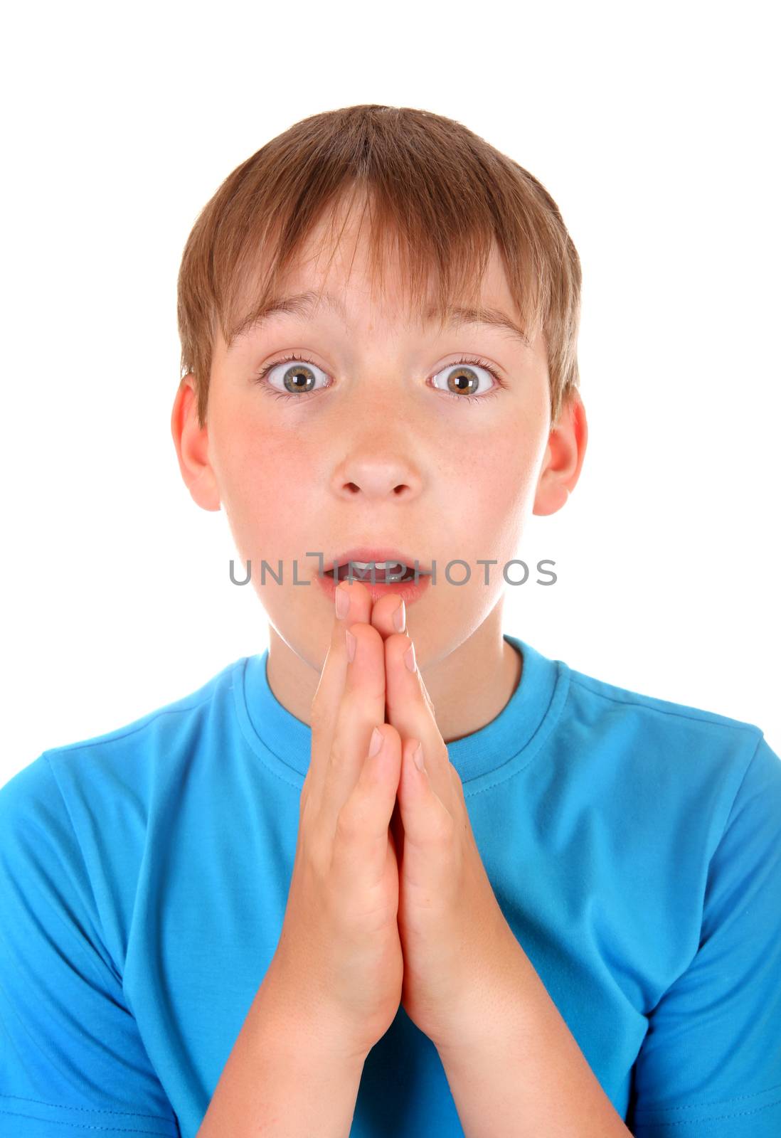 Worried Kid pleading Isolated on the White Background