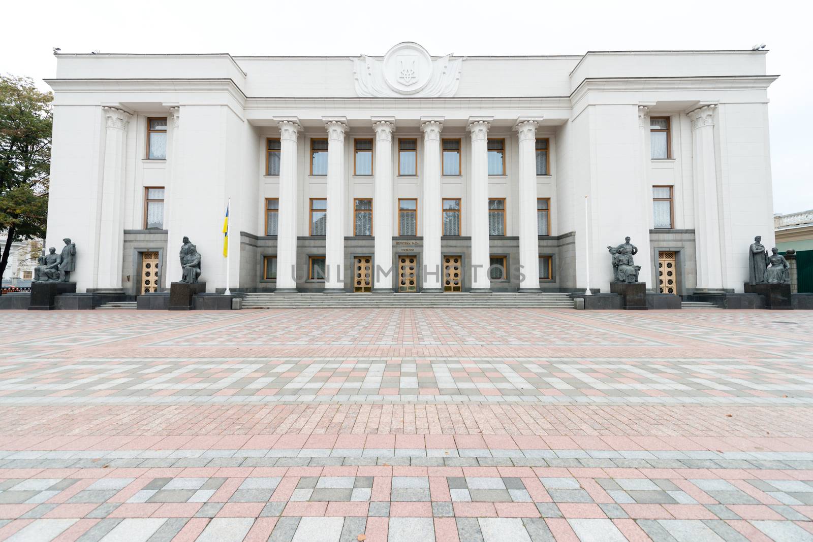 Parliament of Ukraine (Verkhovna Rada) building main entrance in Kiev, Ukraine 