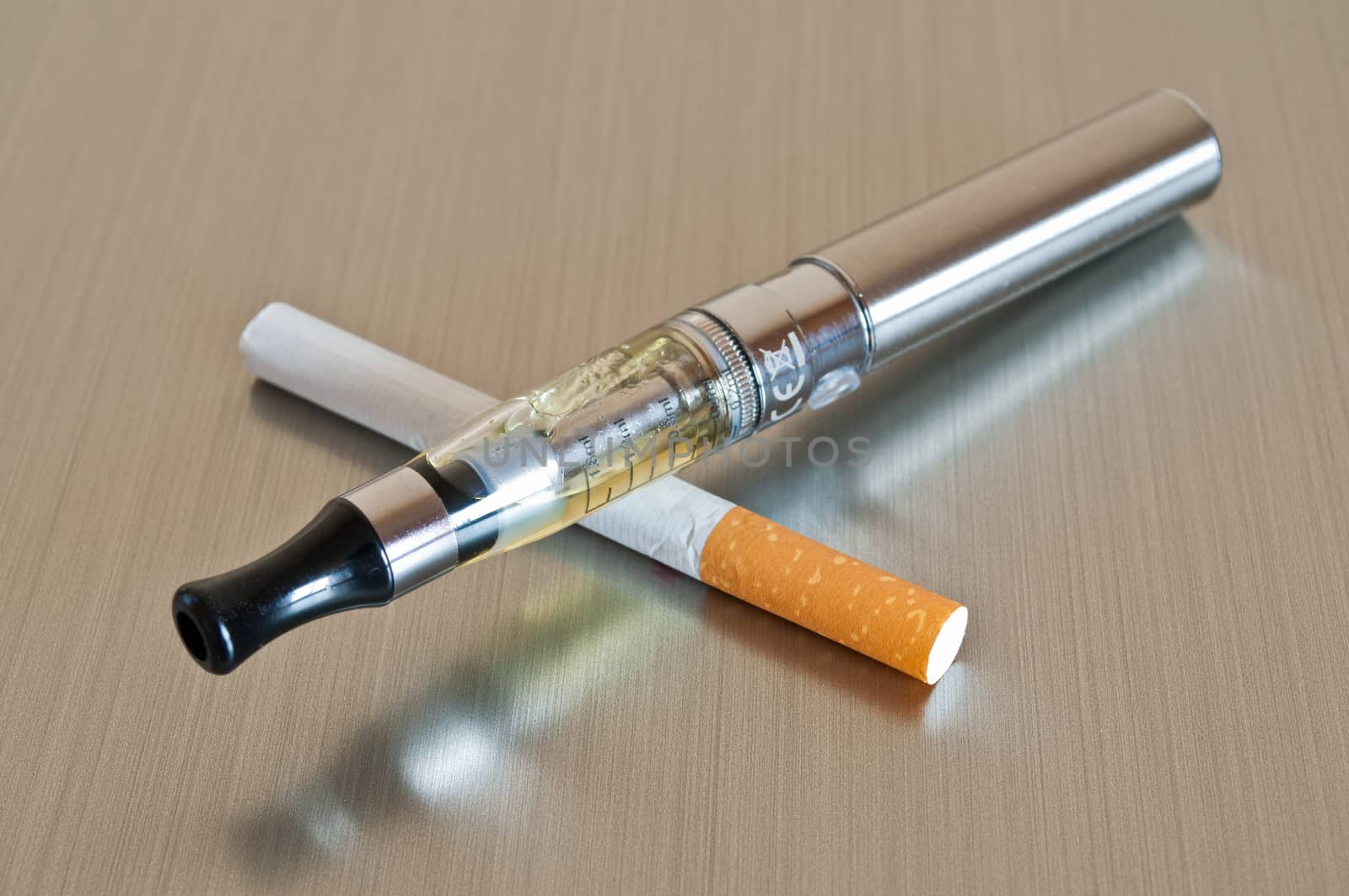 closeup e-cigarette with on cigarette