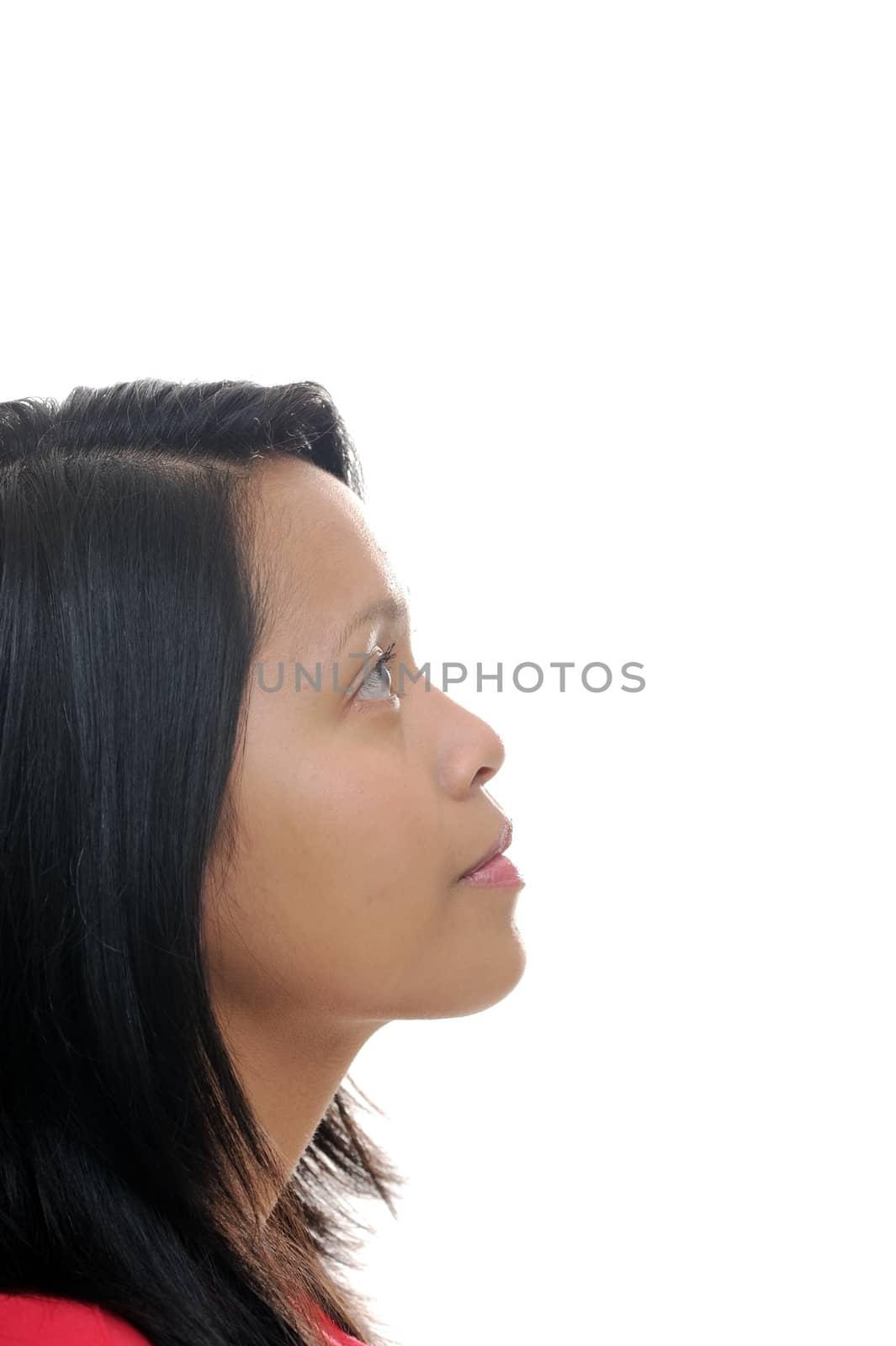 Asian girl profile of face looking up