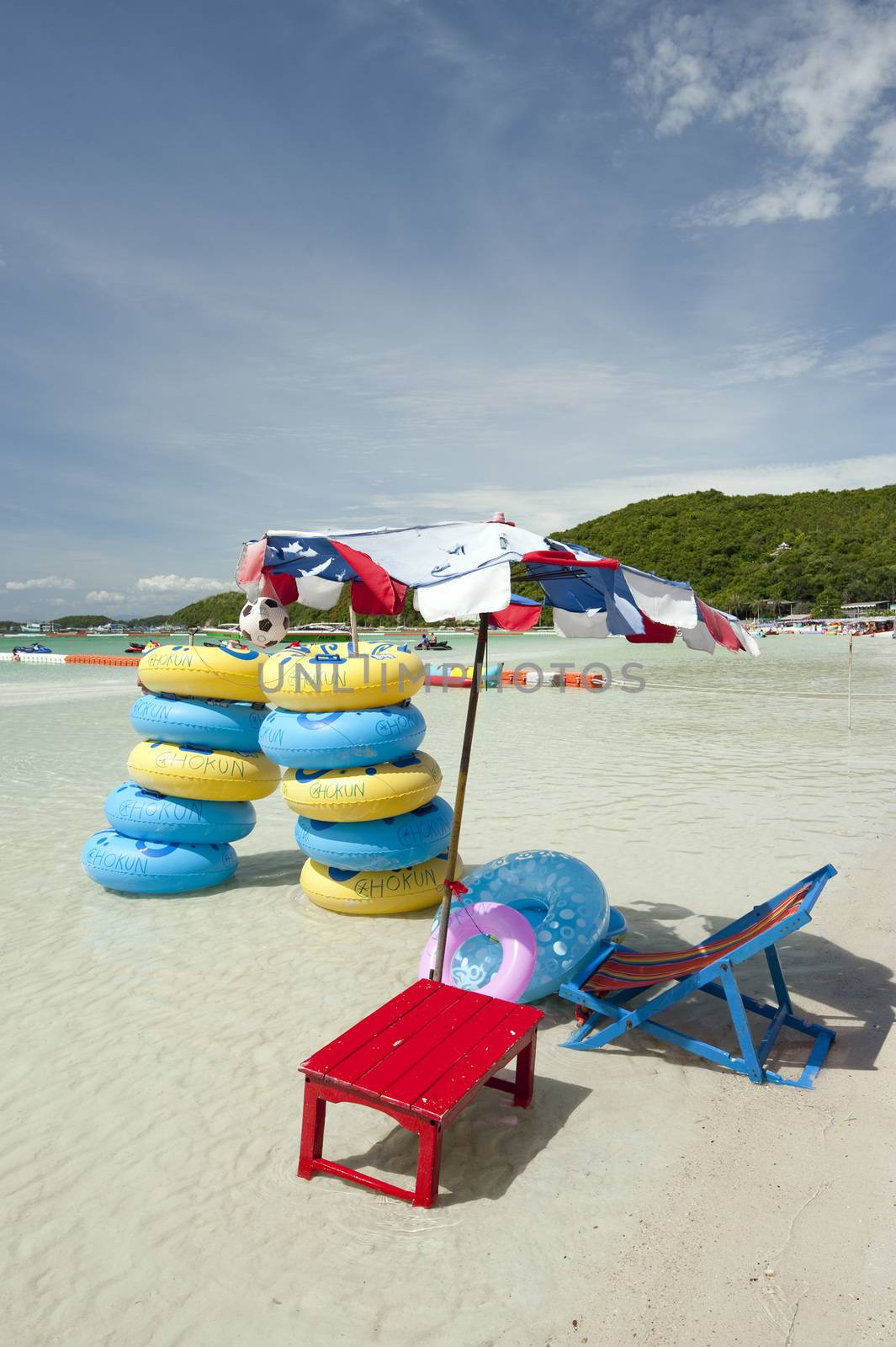 Beach chair and umbrella on the beach , Koh larn , Thailand by think4photop