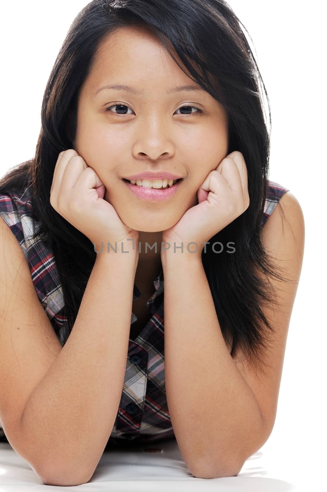 Asian girl looking relaxed and happy
