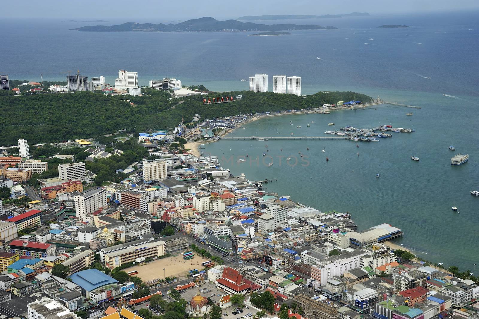 Aerial view of Pattaya City, Chonburi, Thailand.