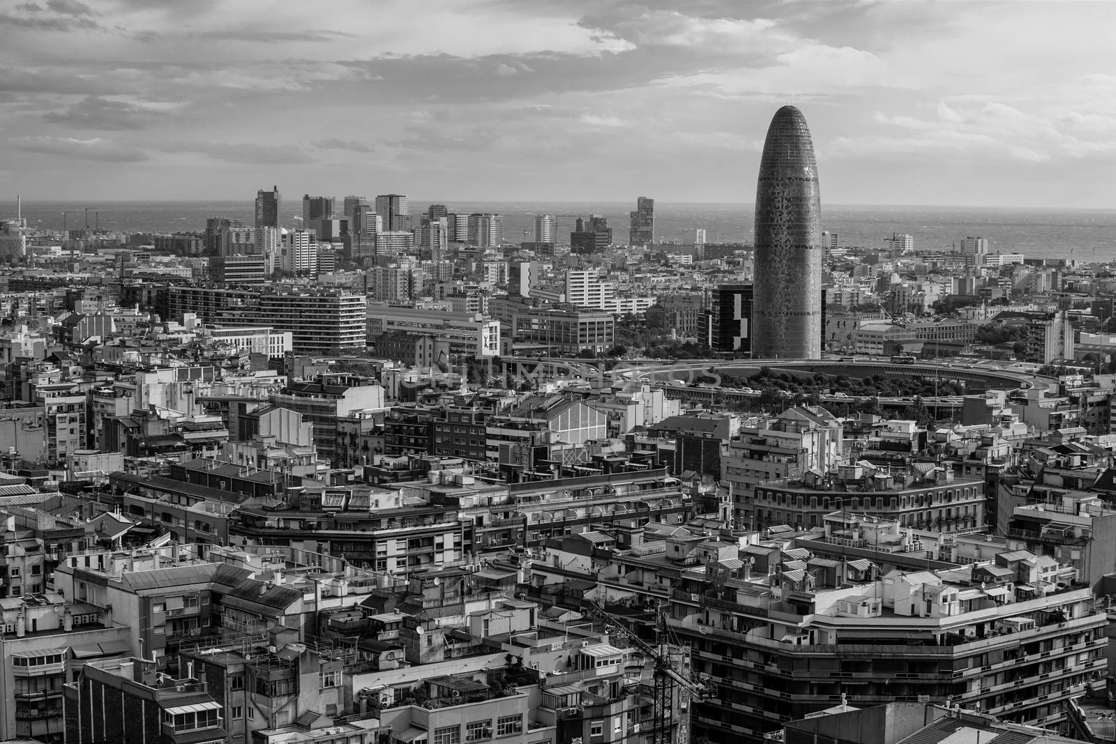 Photo of Spain, overlooking the beautiful city of Barcelona. Done in black and white.