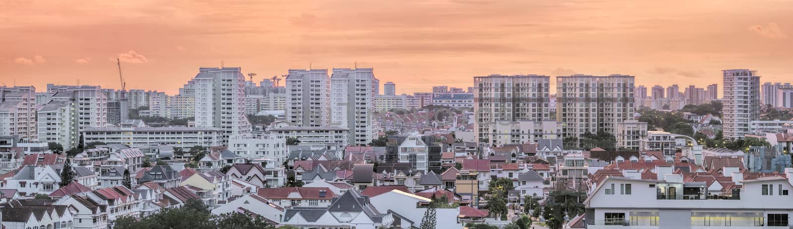 Kembangan Private and Public Residential Area in Singapore at Early Morning Dawn Panorama