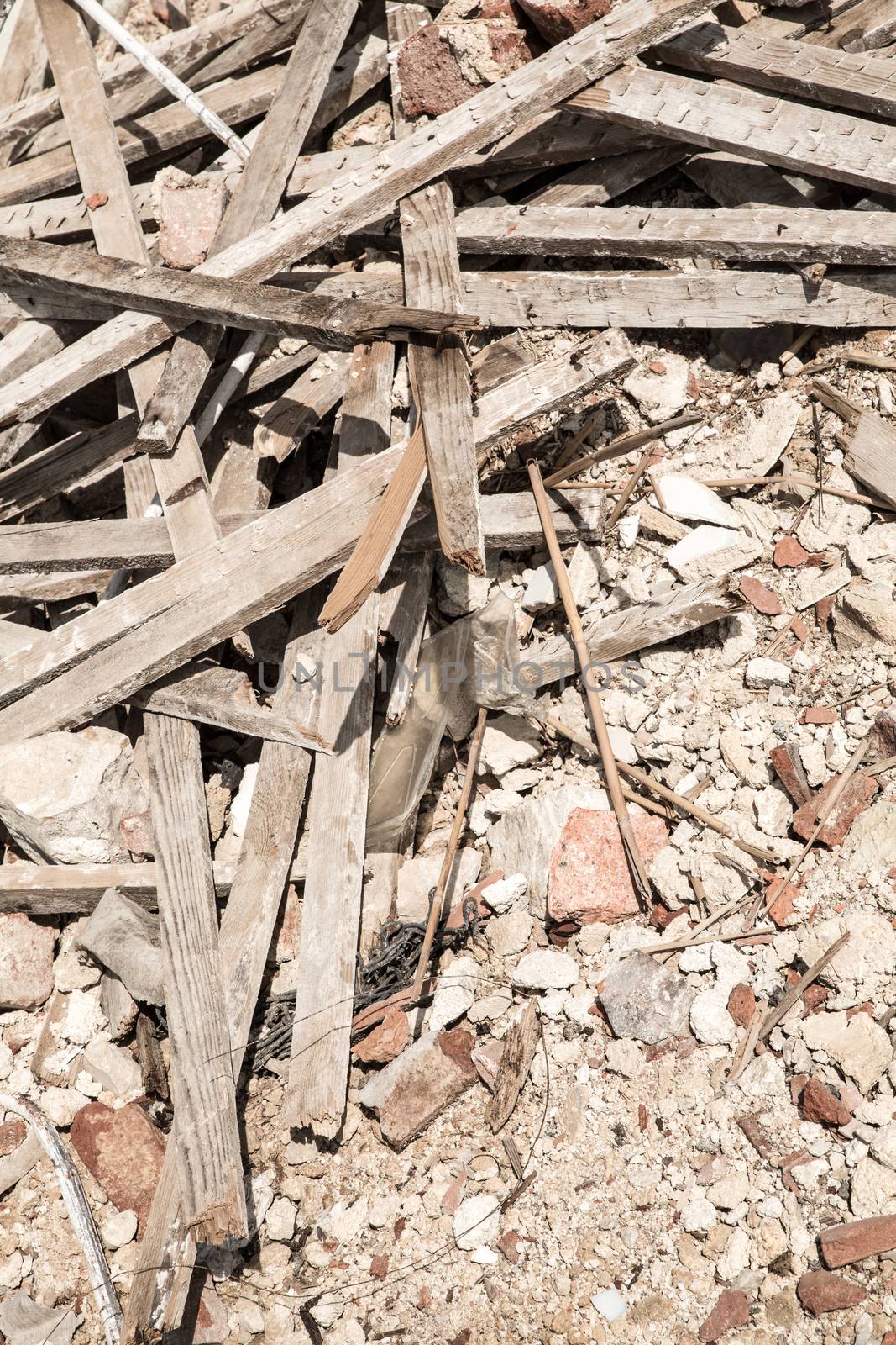 Wooden planks of a demolished house.