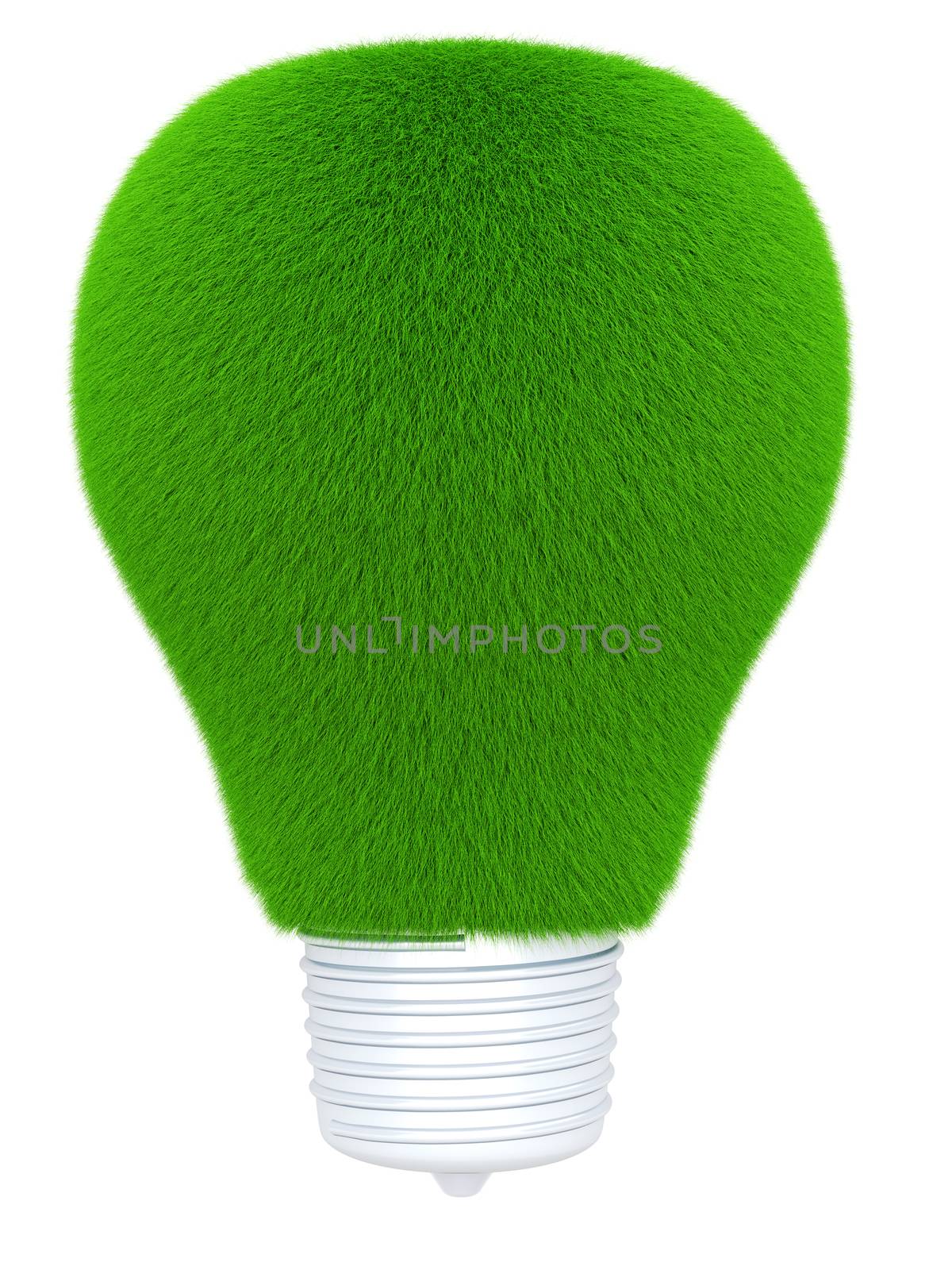 Grass growing on a light bulb. Symbol for green energy. 3d Illustration.