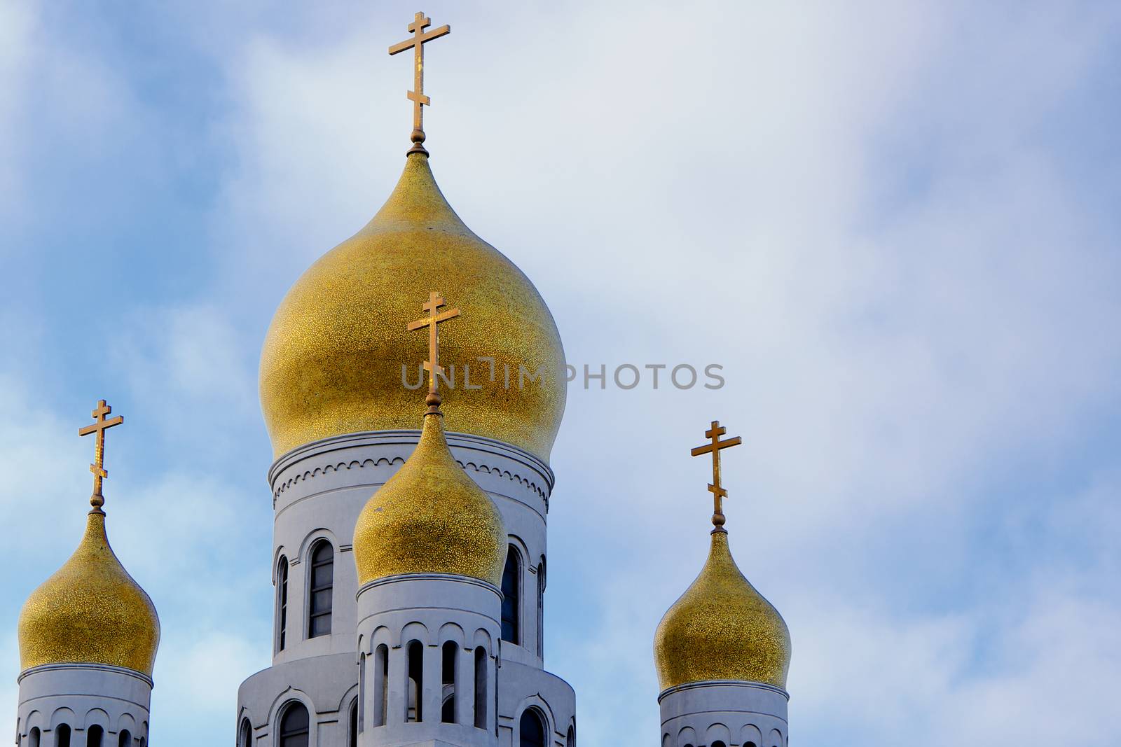 Gold Onion Domes of Russian Church in Alaska