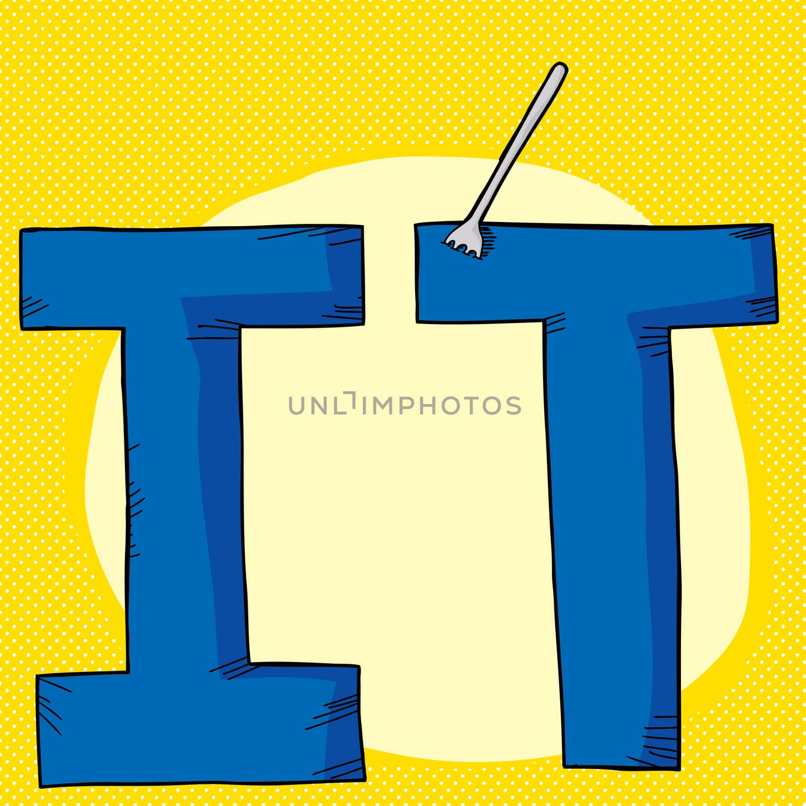 Symbolic cartoon of a fork stuck in blue IT