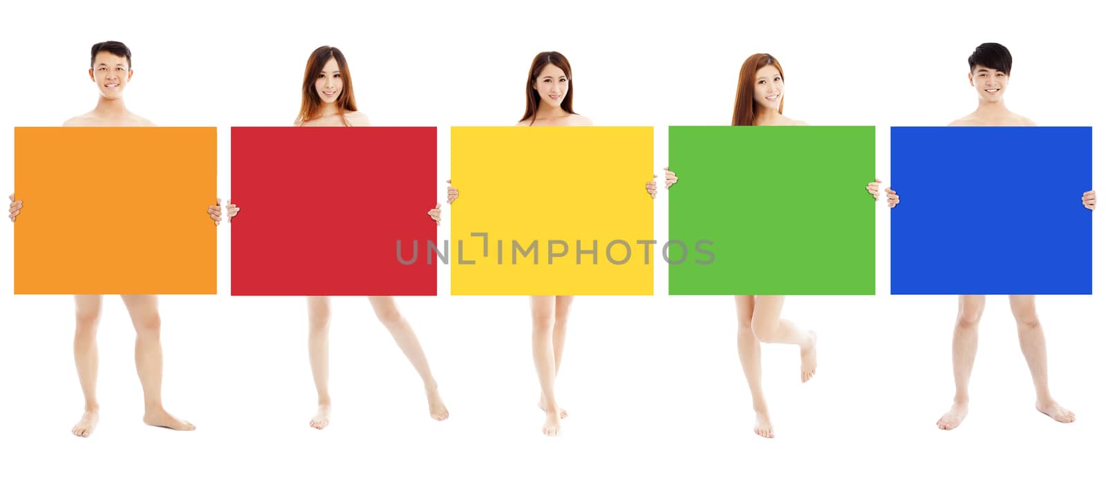 young people holding blank color boards by tomwang