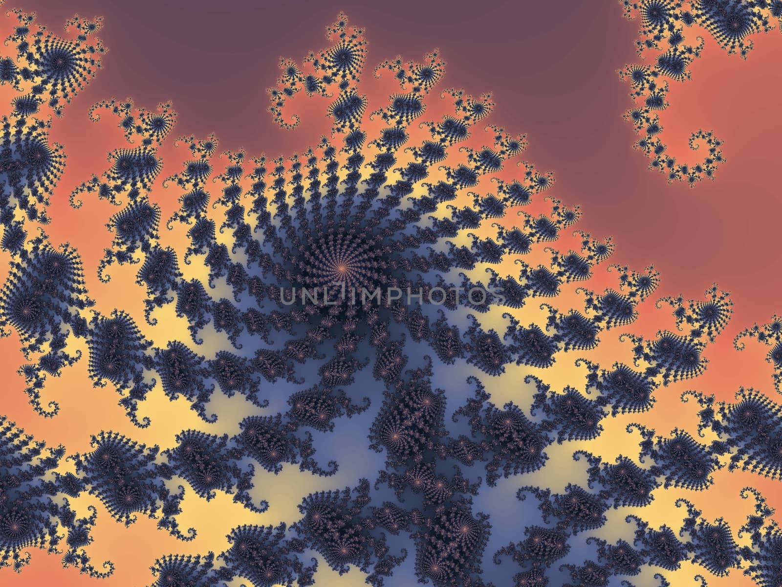 Digital computer graphic - rendering. Patterned fractal background with spirals for design.
