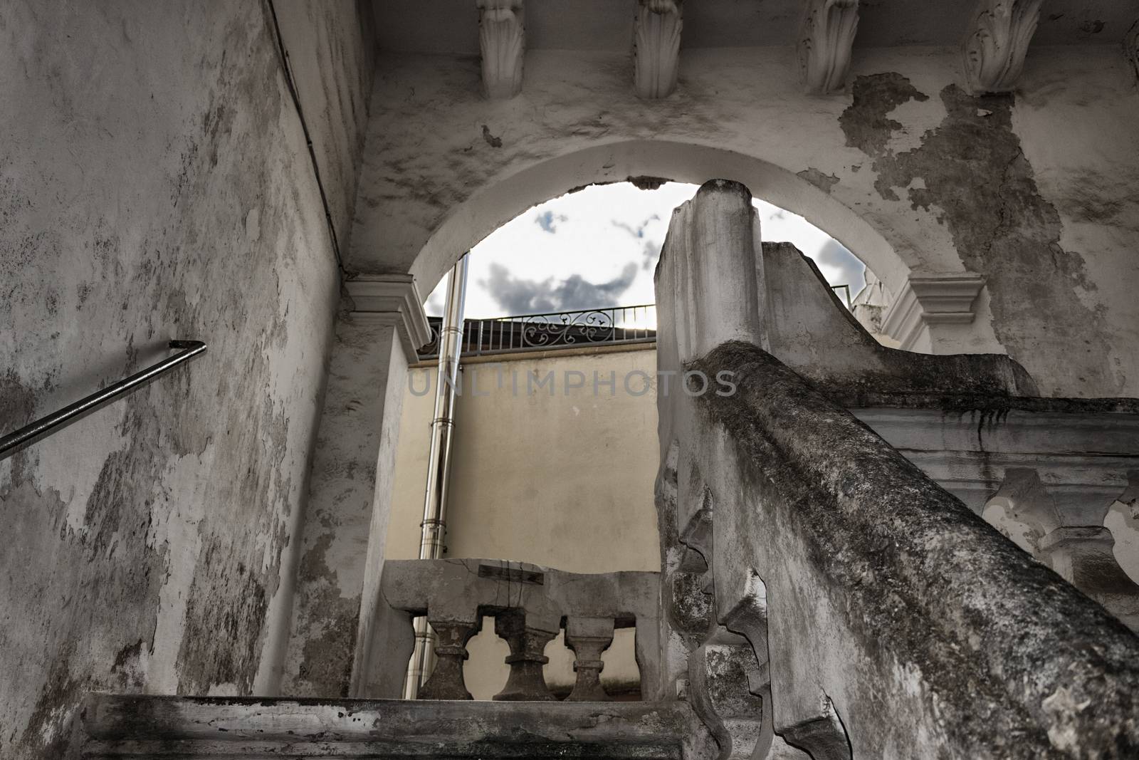 Arch and stairs to the roof of Doxi Stracca Fontana Palace about 1760 A.D. in the old town of Gallipoli (Le)) in the southern Italy