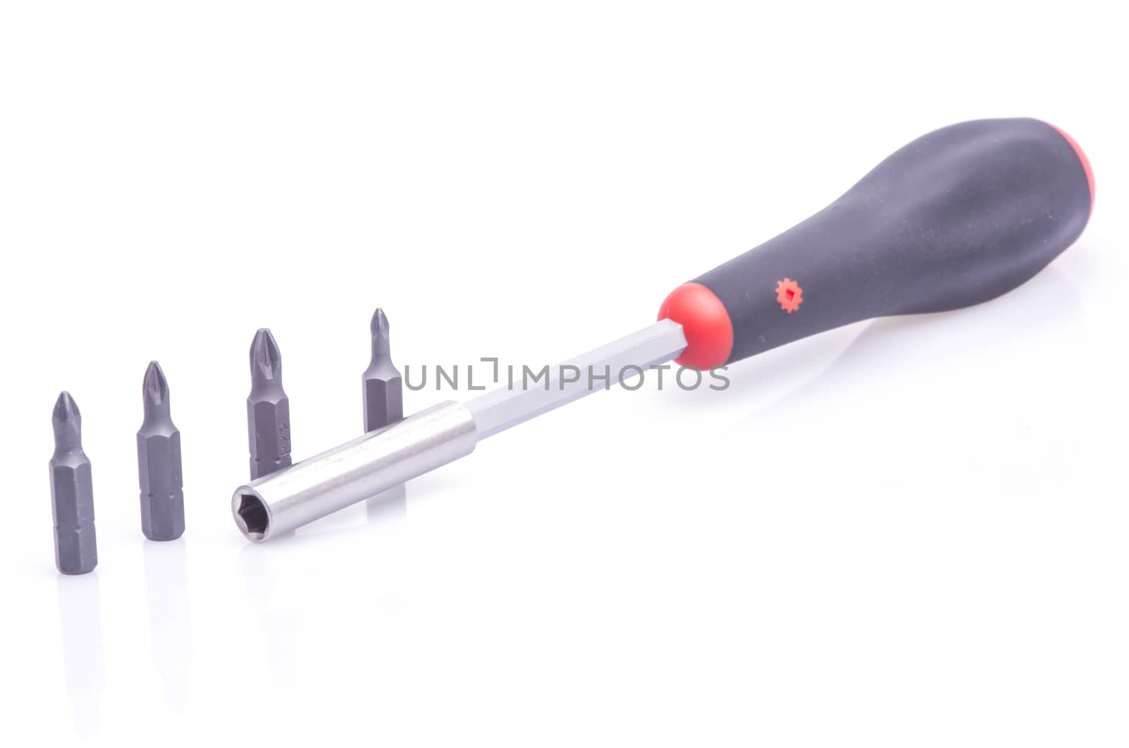 Screw driver and bits set isolated on white