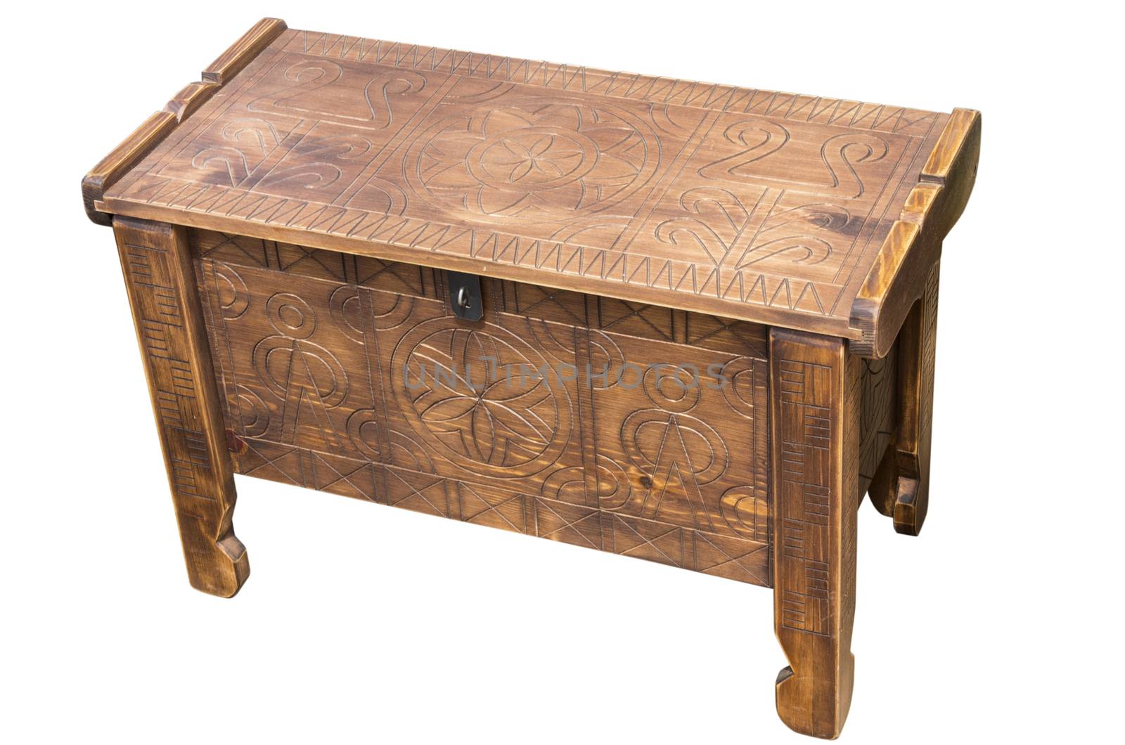 Romanian traditional handcrafted coffer isolated on white
