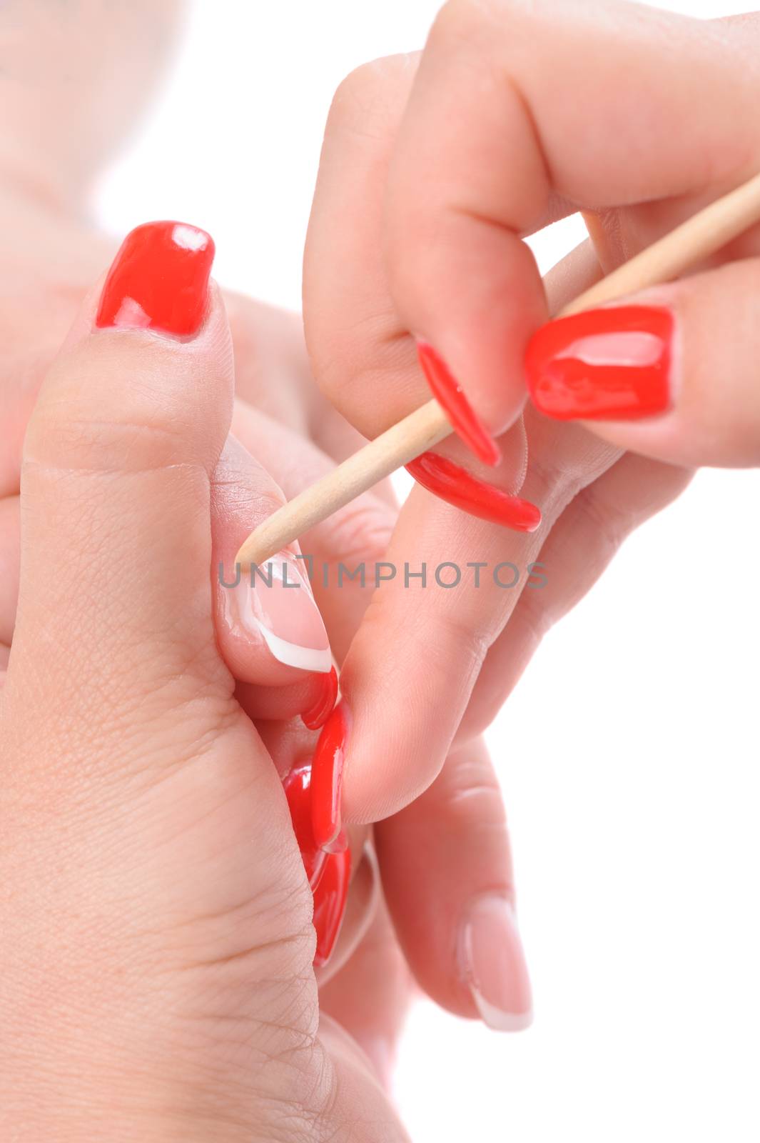 beauty salon, manicure applying, cleaning the cuticles