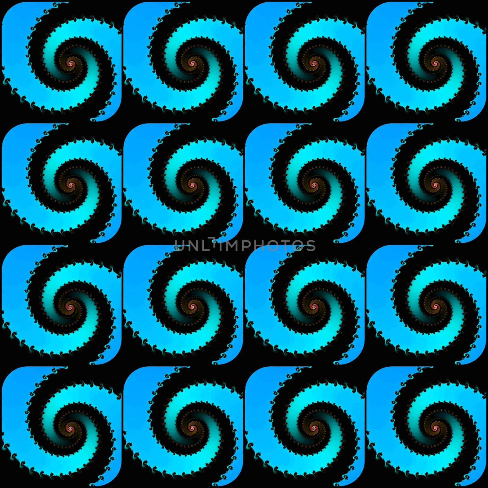 Digital computer graphic - seamless fractal ornament with spirals in a blue colors for design.