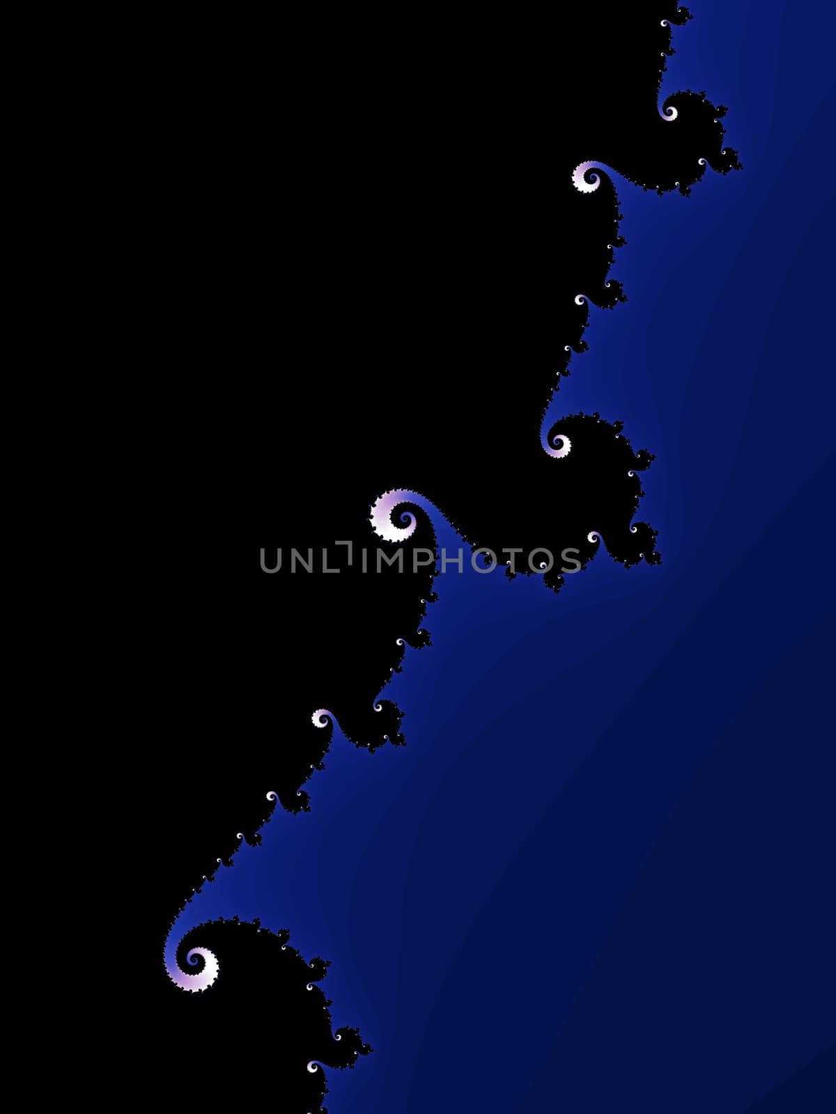 Digital computer graphic - rendering. Patterned fractal spiral in a dark - blue colors for design.