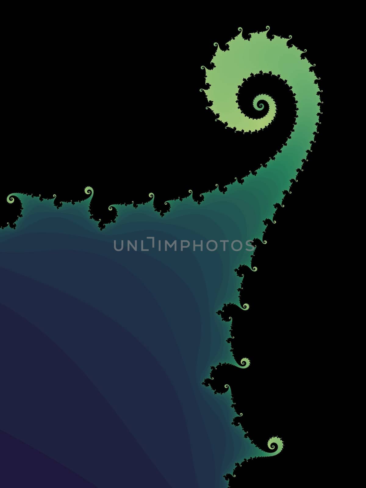 Digital computer graphic - rendering. Patterned fractal spiral in a dark colors for design.