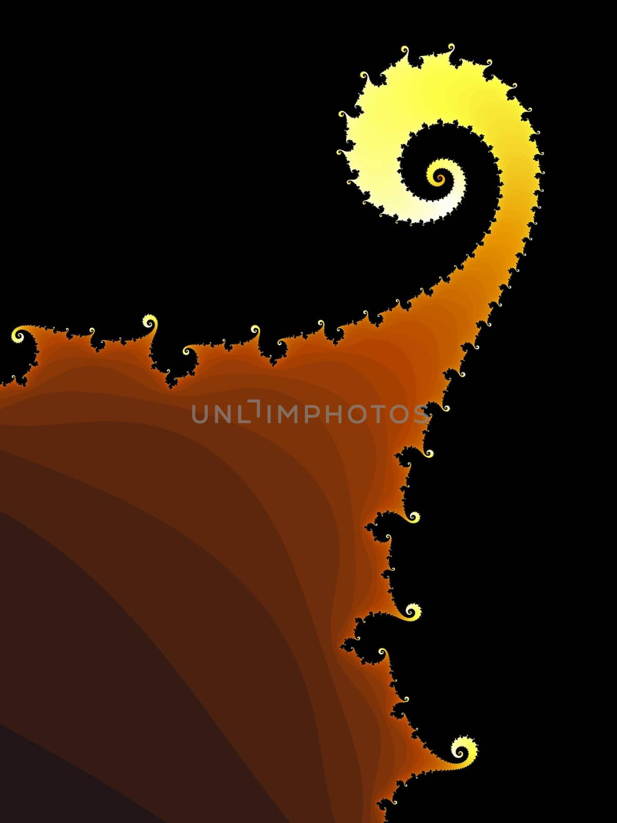 Digital computer graphic - rendering. Patterned fractal spiral for design.