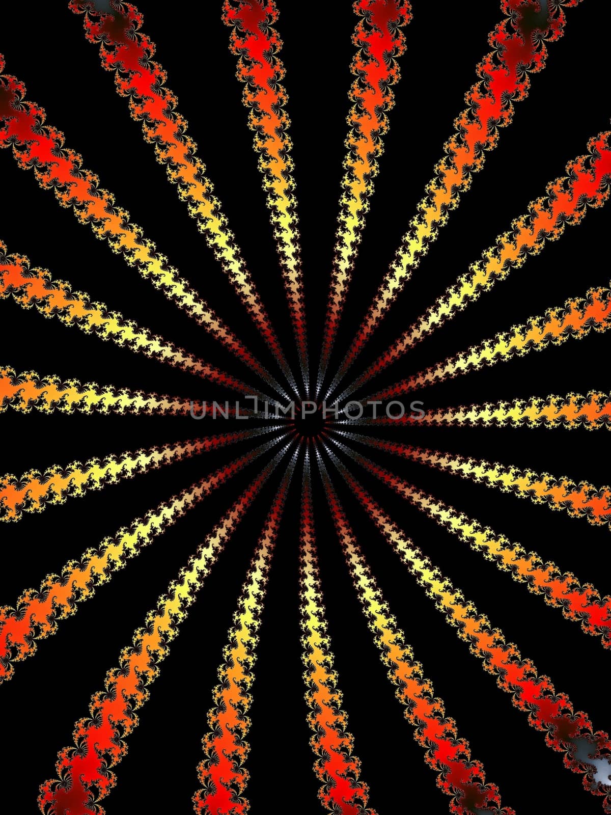 Digital computer graphic - rendering. Patterned fractal spiral for design.