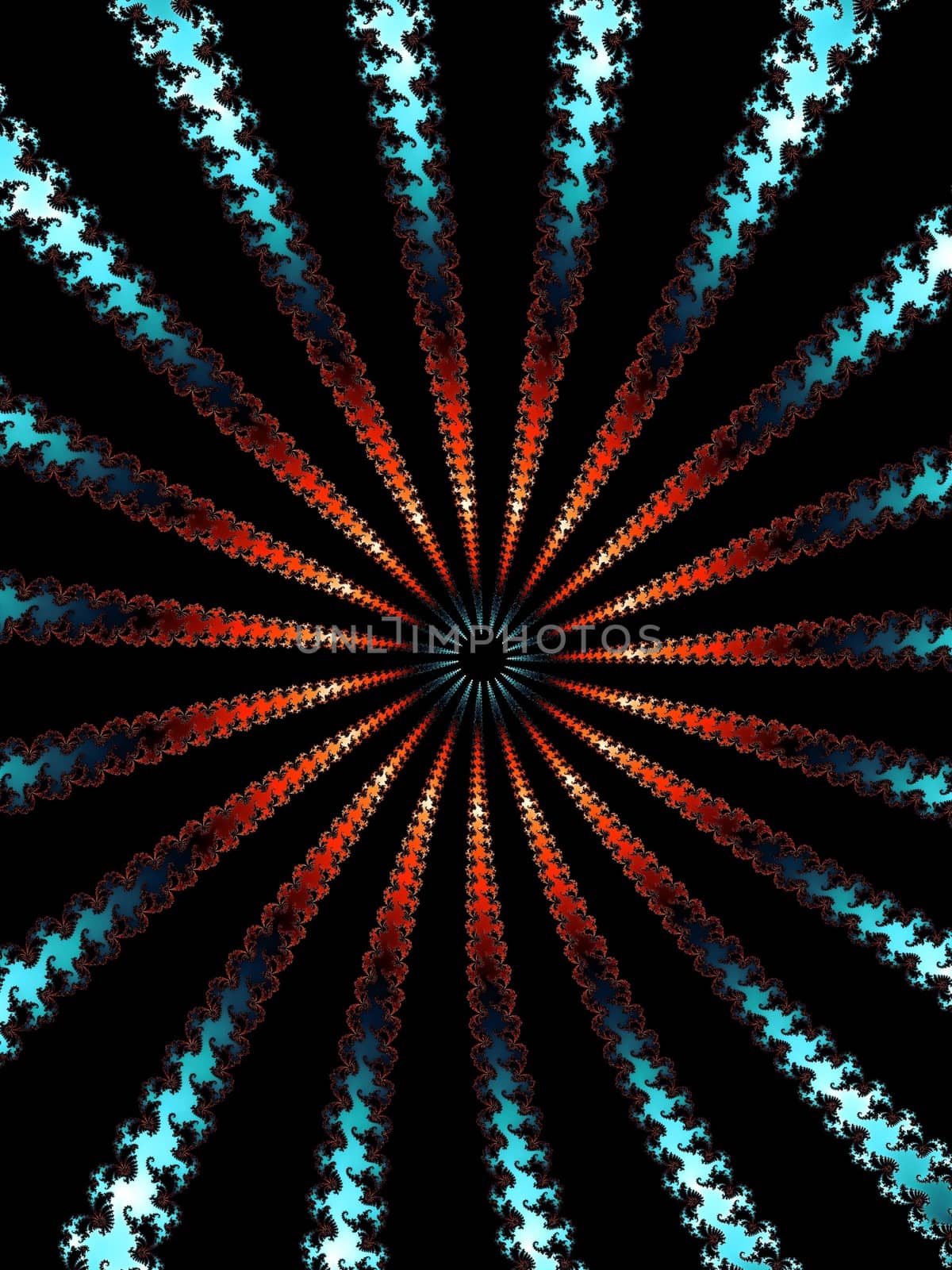 Digital computer graphic - rendering. Patterned fractal spiral for design.