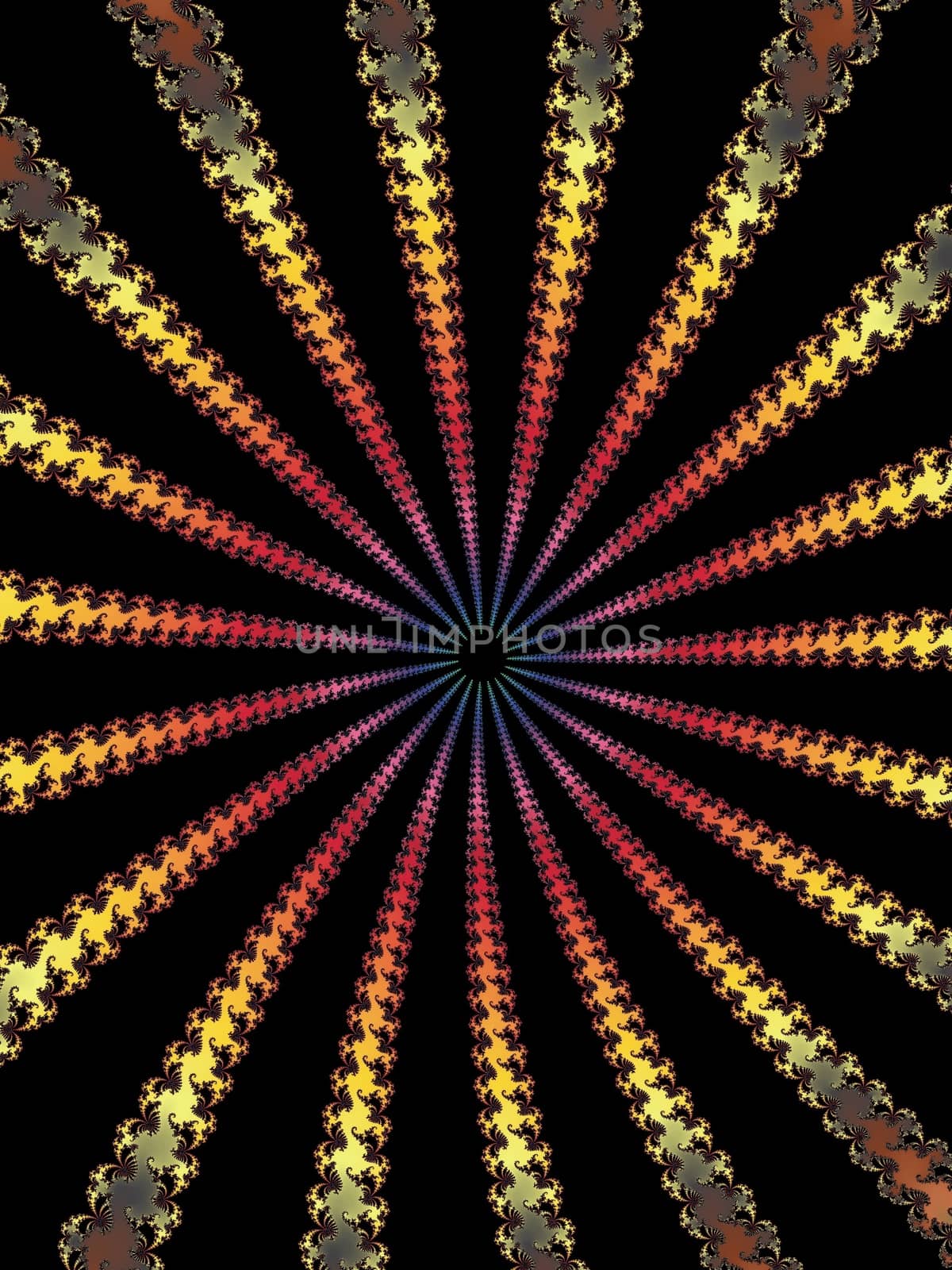 Digital computer graphic - rendering. Patterned fractal spiral for design.
