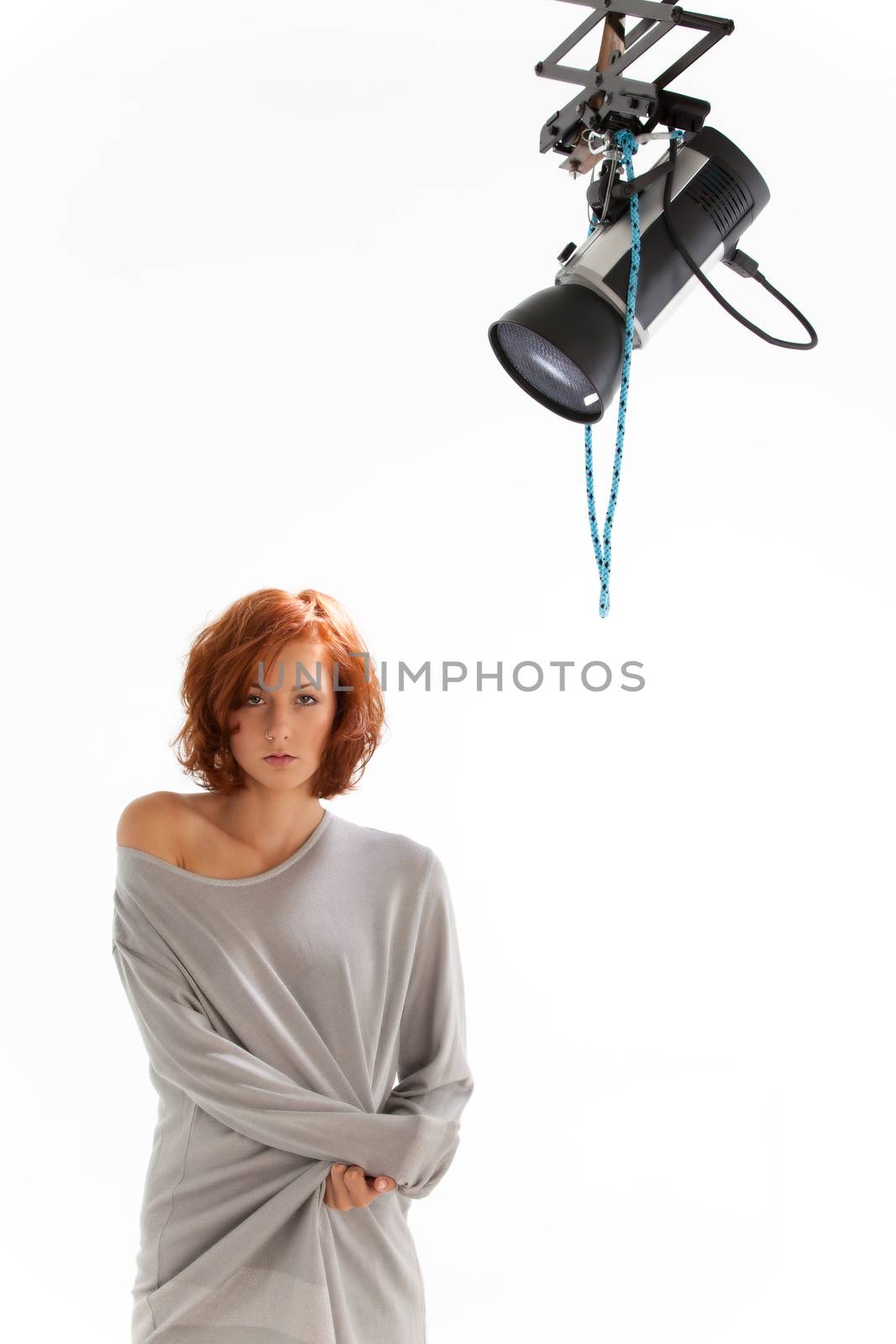 woman and a flash isolated on white by bernjuer