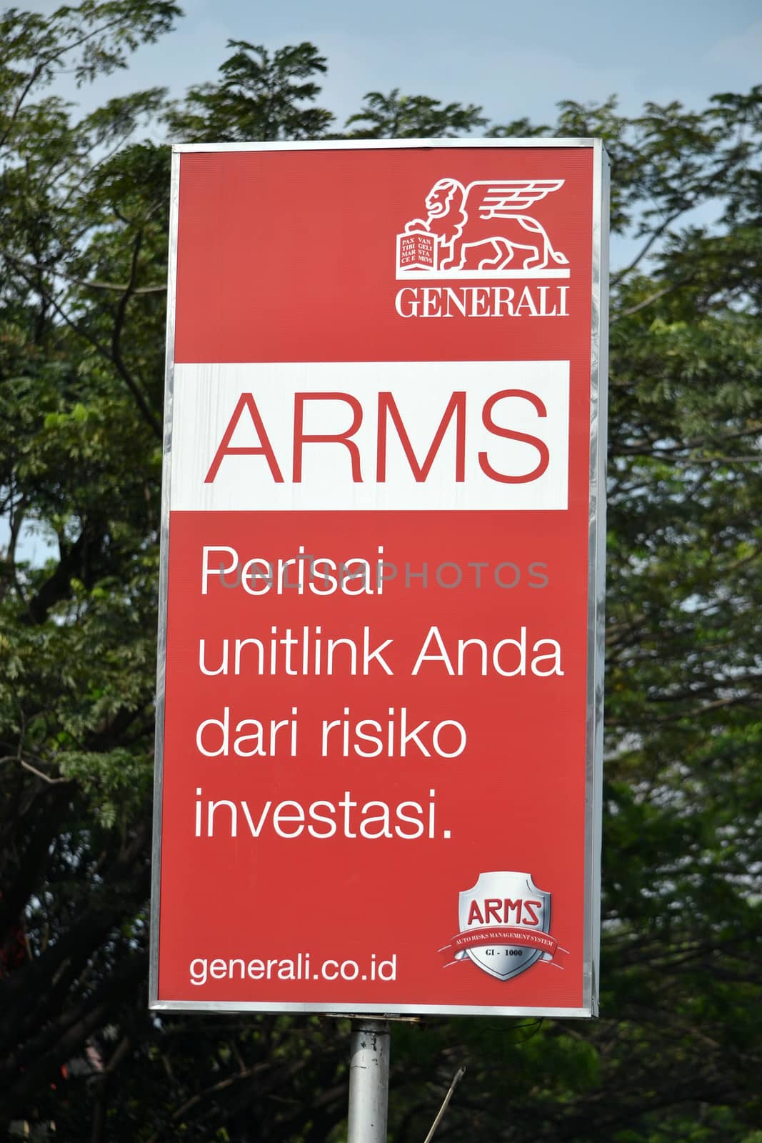 bandung, indonesia-july 3, 2014: generali insurance banner that displayed in pasupati bridge bandung, west java-indonesia.