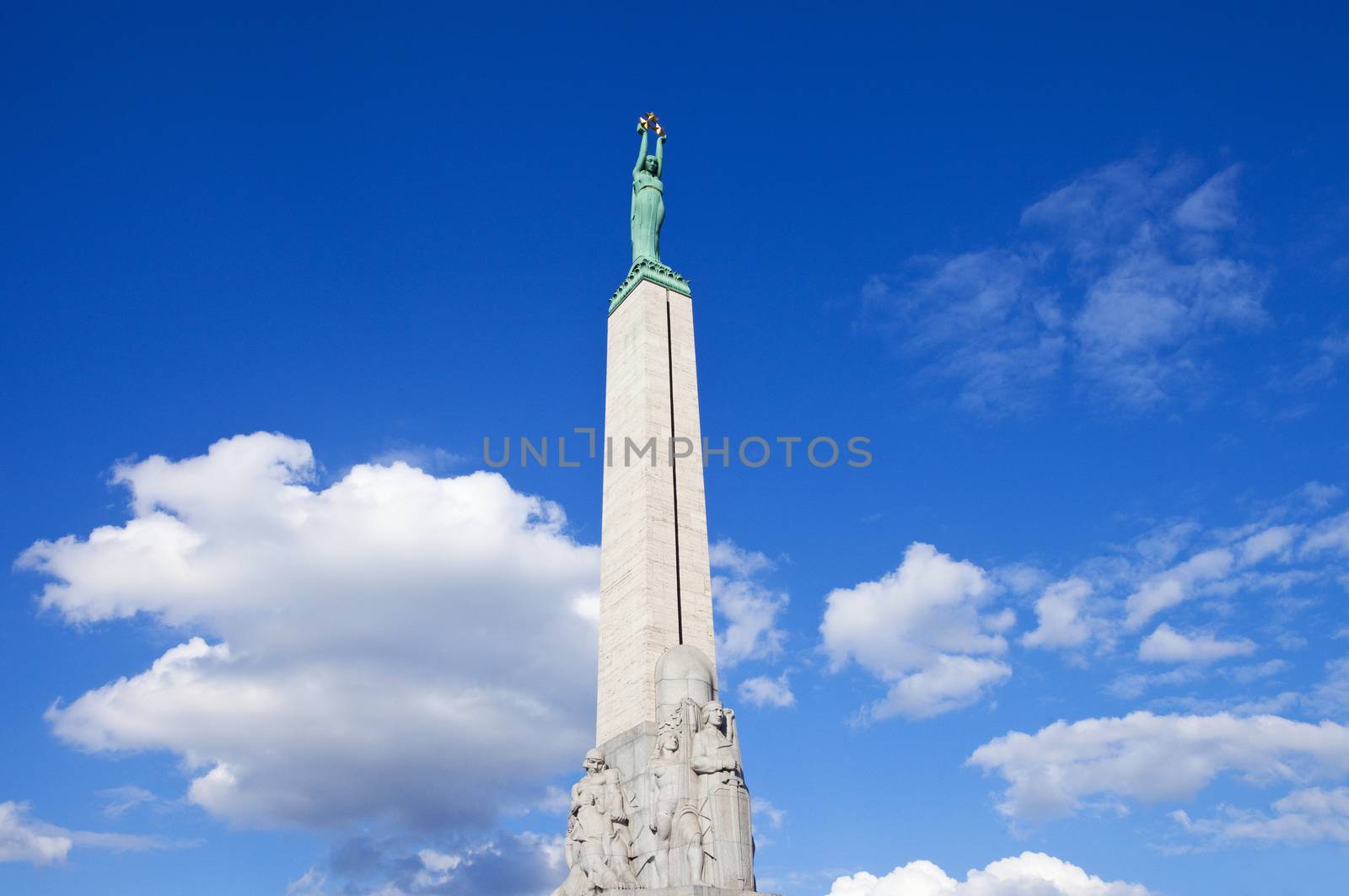 The Freedom Monument in Riga, Latvia.  The memorial honours the soldiers killed during the Latvian War of Independence in 1918-1920.