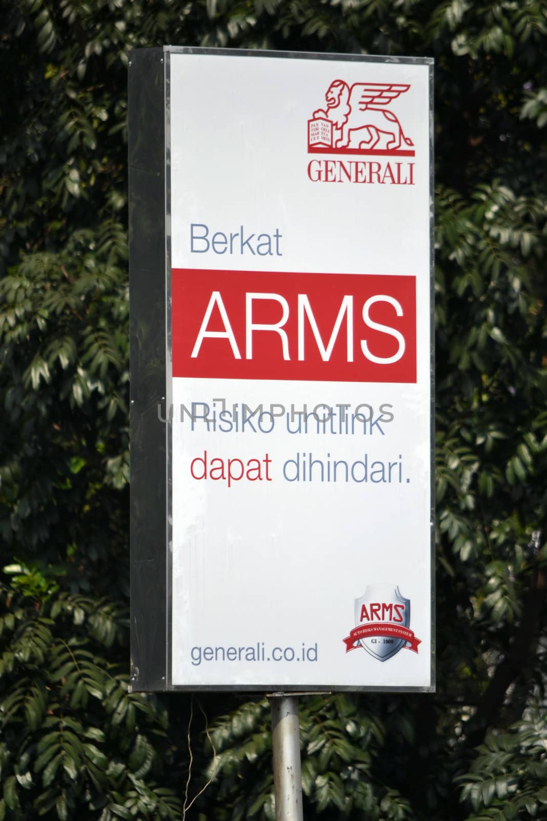 bandung, indonesia-july 3, 2014: generali insurance banner that displayed in pasupati bridge bandung, west java-indonesia.