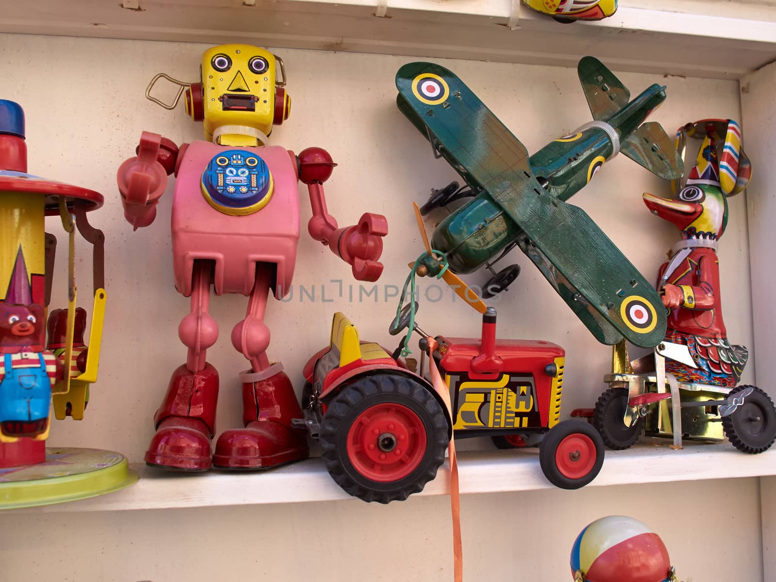 Retro vintage traditional toys made of tin in a shop display