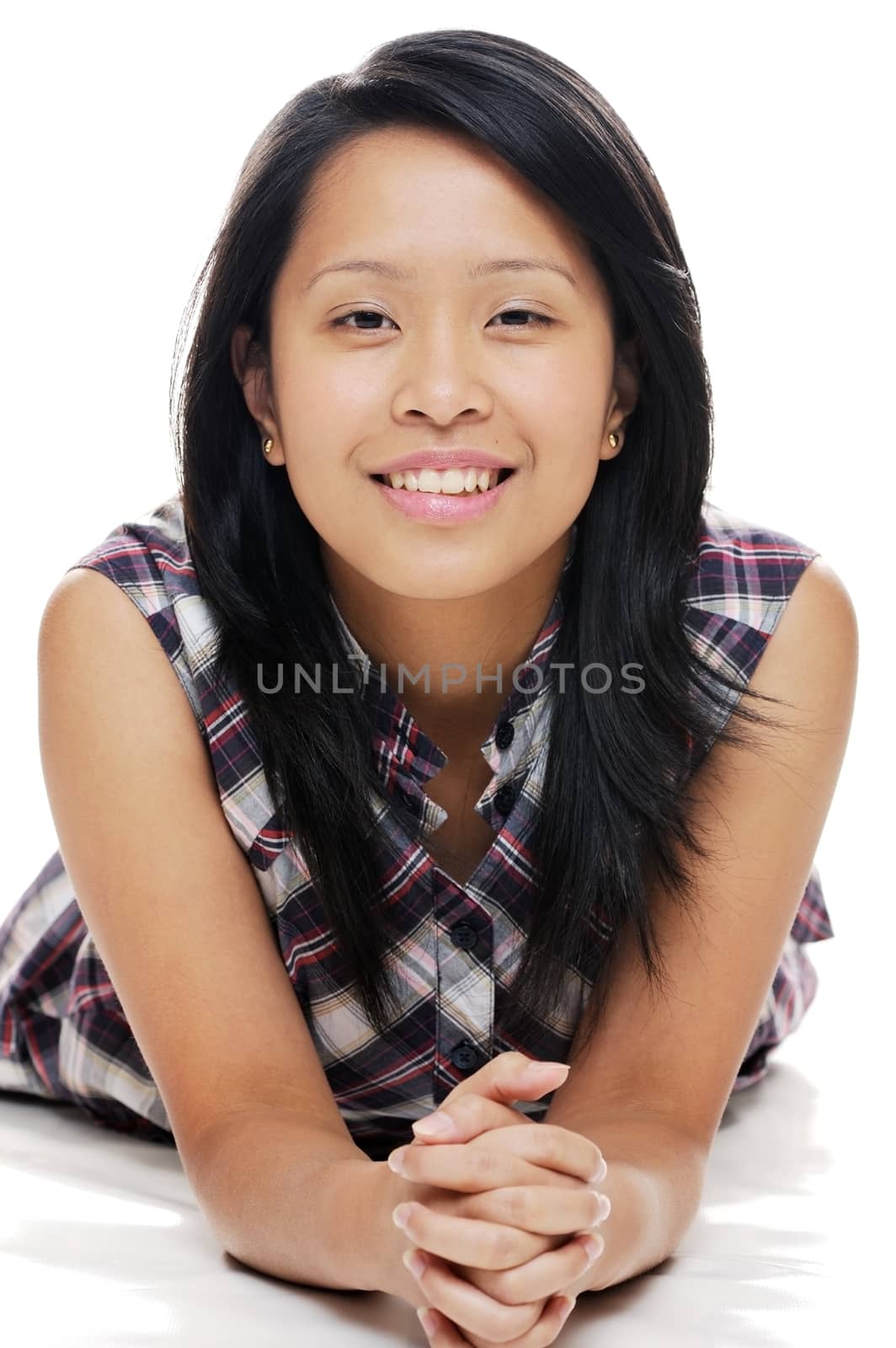 Smiling asian lady looking happy