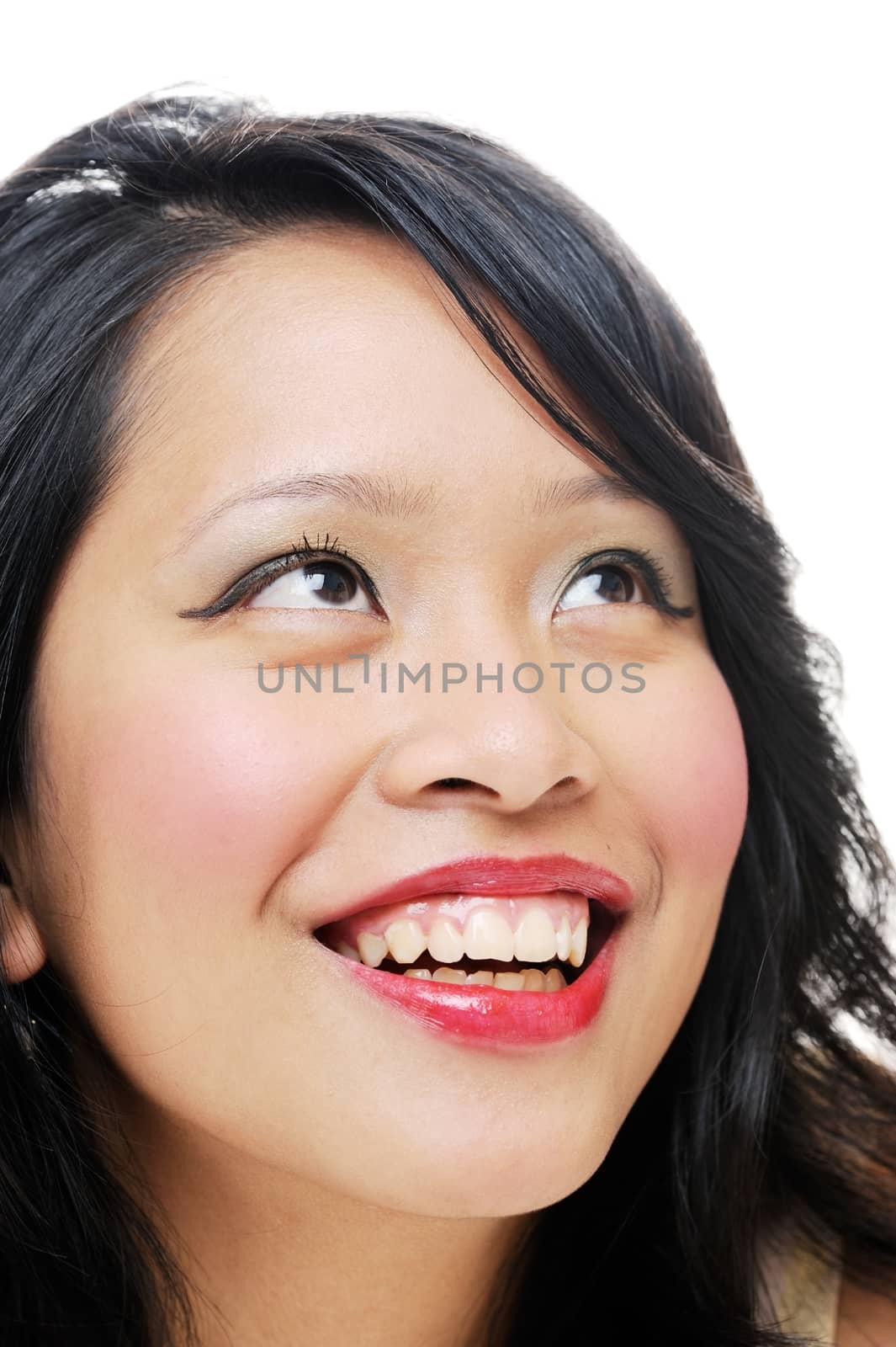 Asian lady smiling and happy closeup portrait