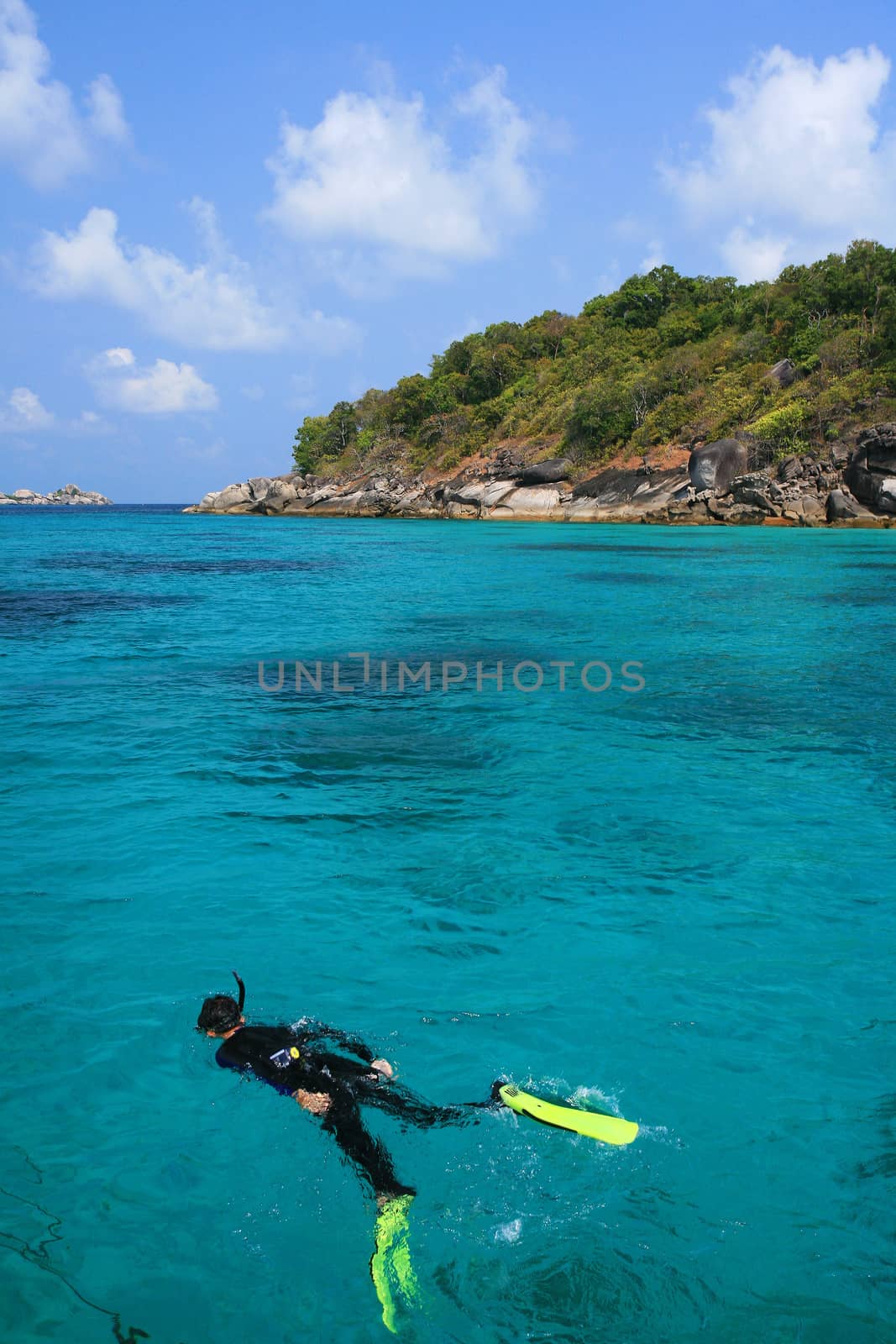 snorkeling in crystal blue water, Similan island, Andaman Sea, T by think4photop