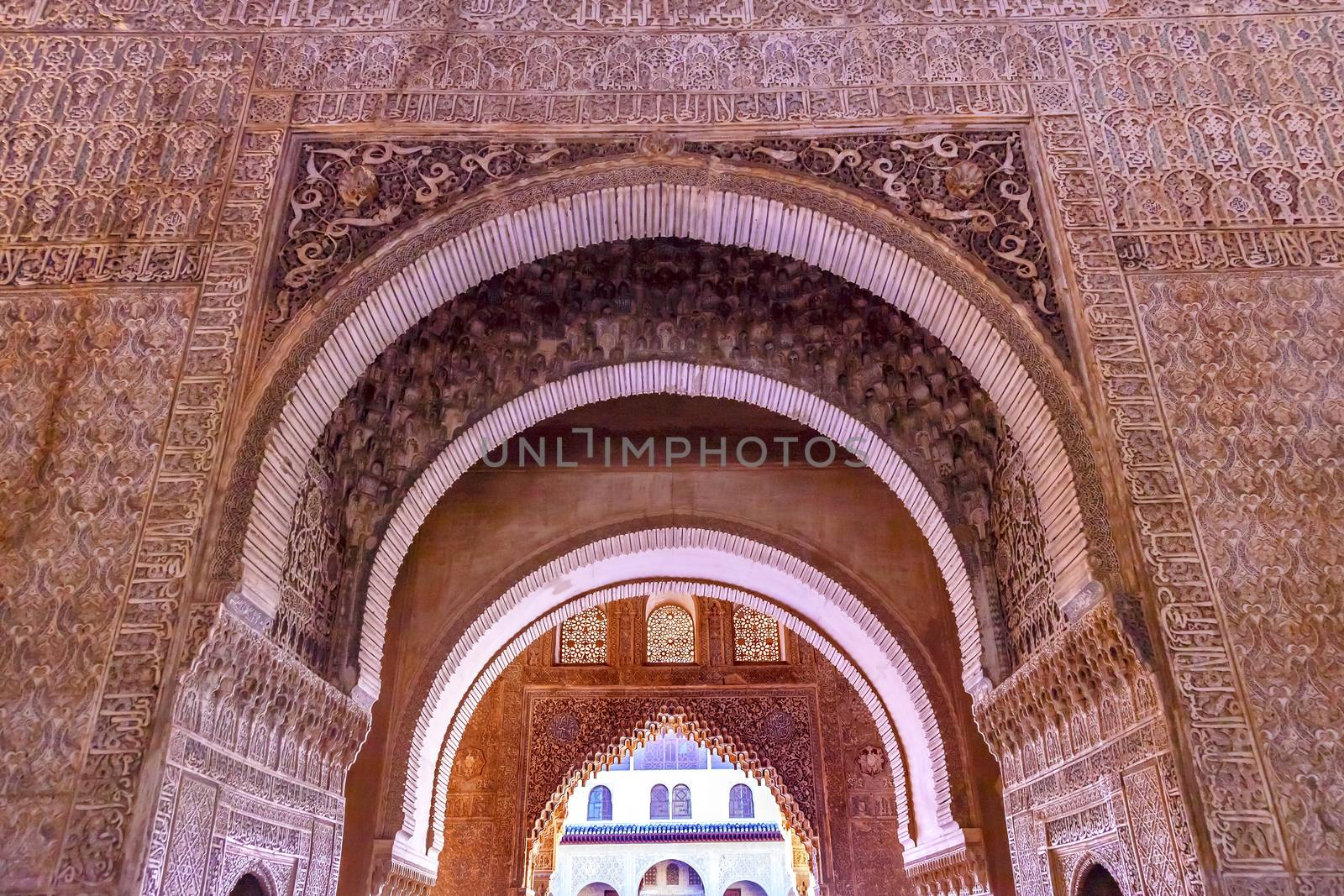 Alhambra Courtyard Myrtles Arches Granada Andalusia Spain  