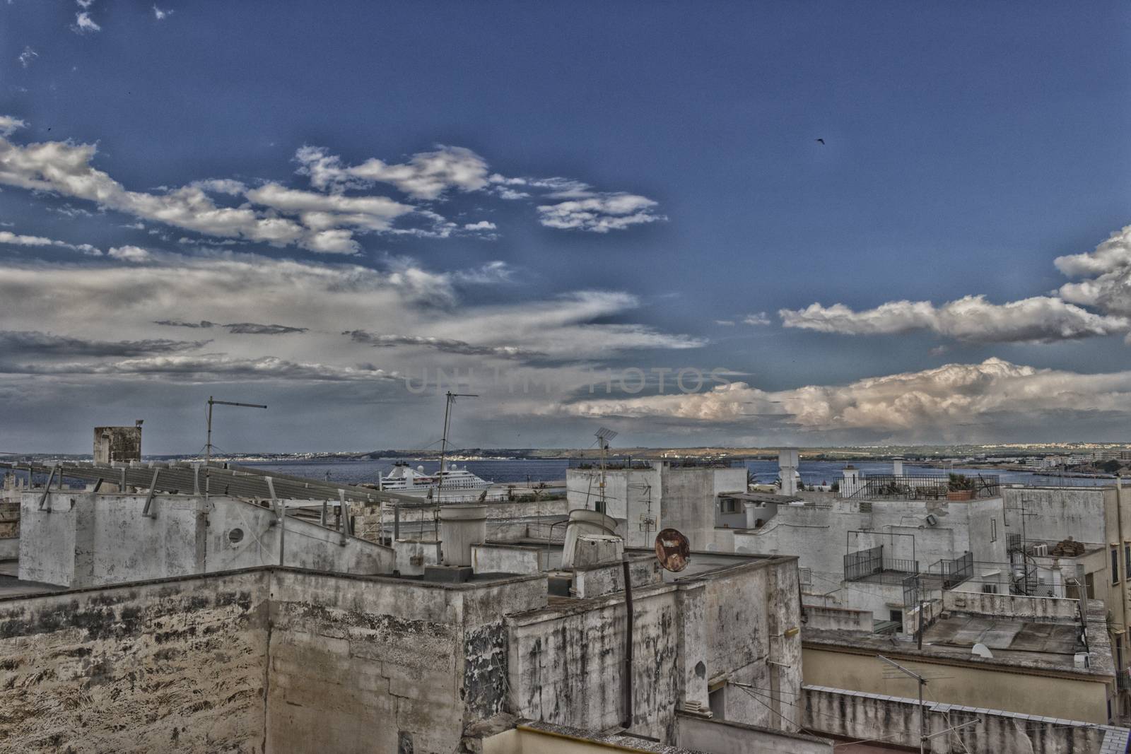 View from the roof of Doxi Stracca Fontana Palace about 1760 A.D. in the old town of Gallipoli (Le)) in the southern Italy