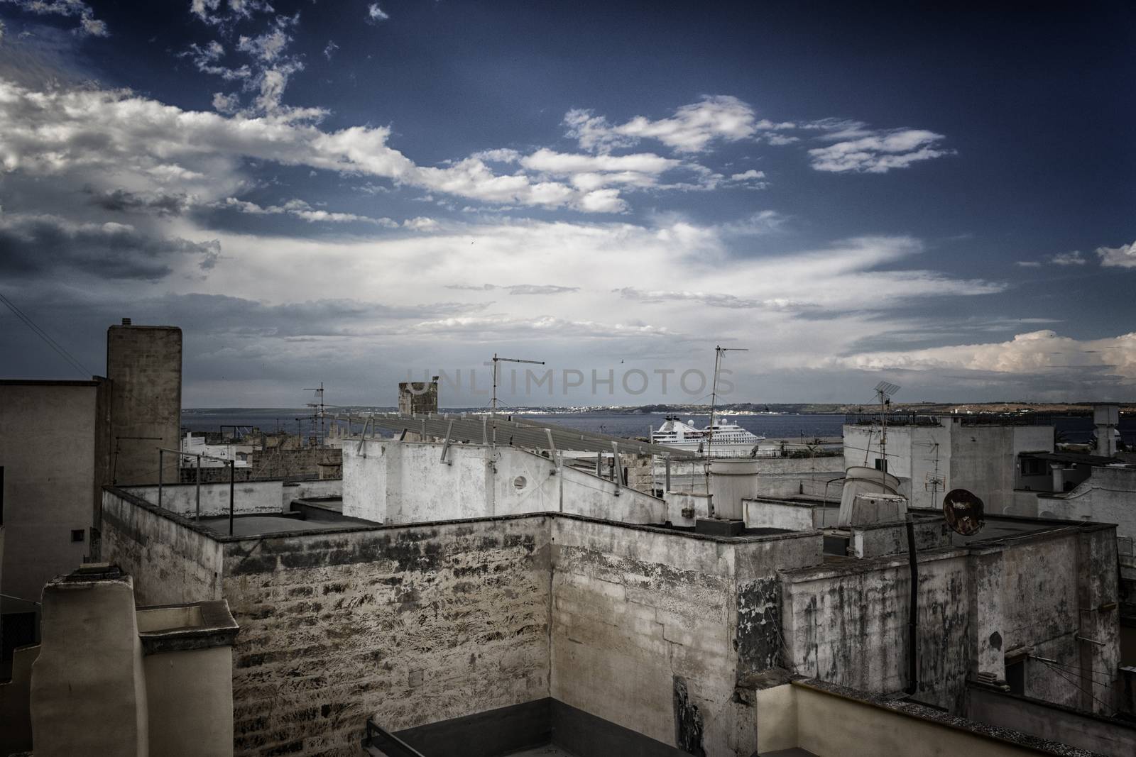 View from the roof of Doxi Stracca Fontana Palace about 1760 A.D. in the old town of Gallipoli (Le)) in the southern Italy