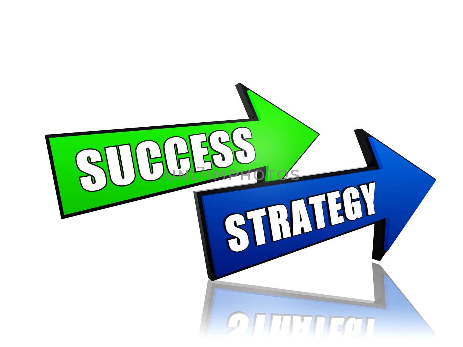 success and strategy - text in 3d arrows, business development concept words
